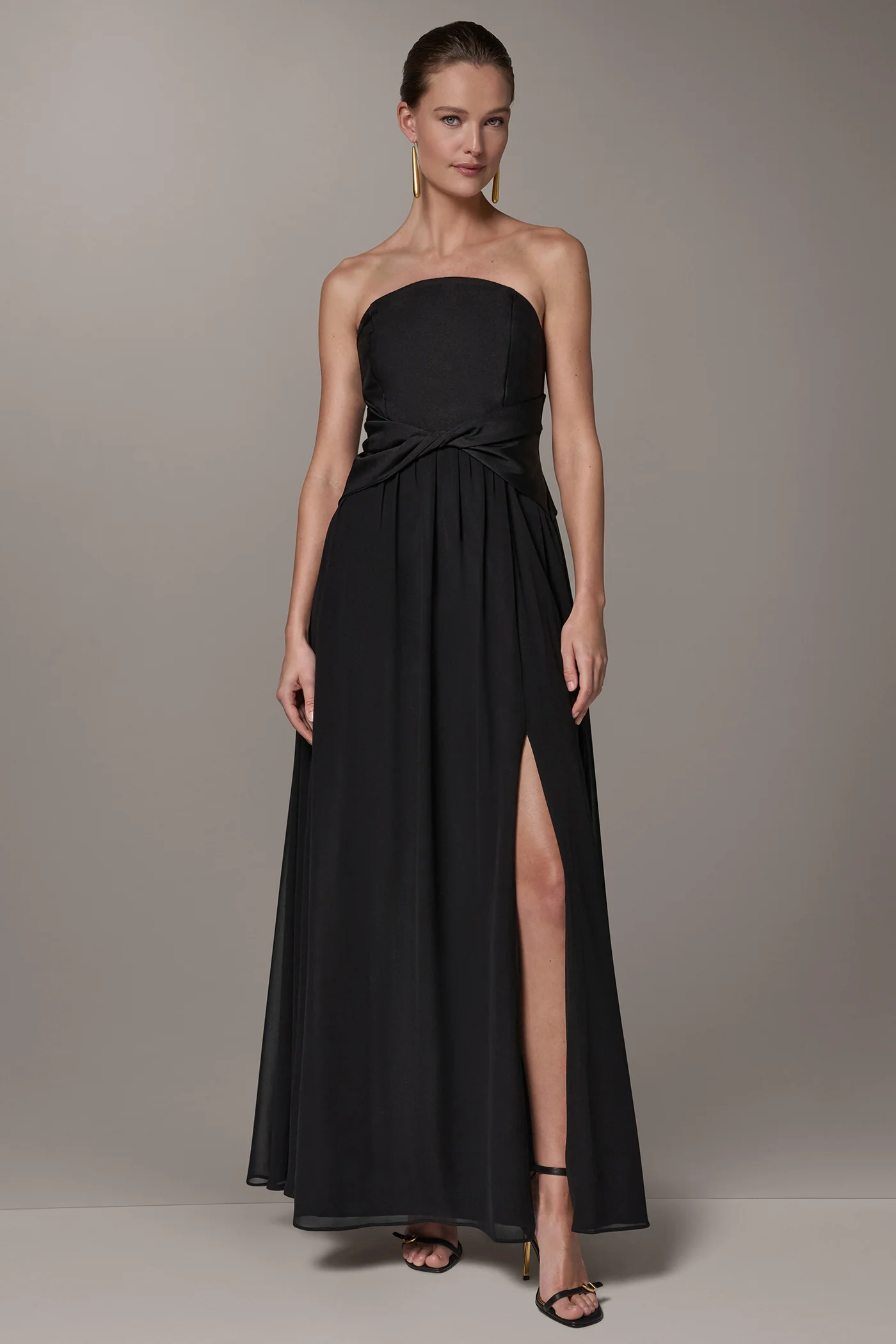 MIKADO AND CHIFFON STRAPLESS TWIST GOWN - VXVOV