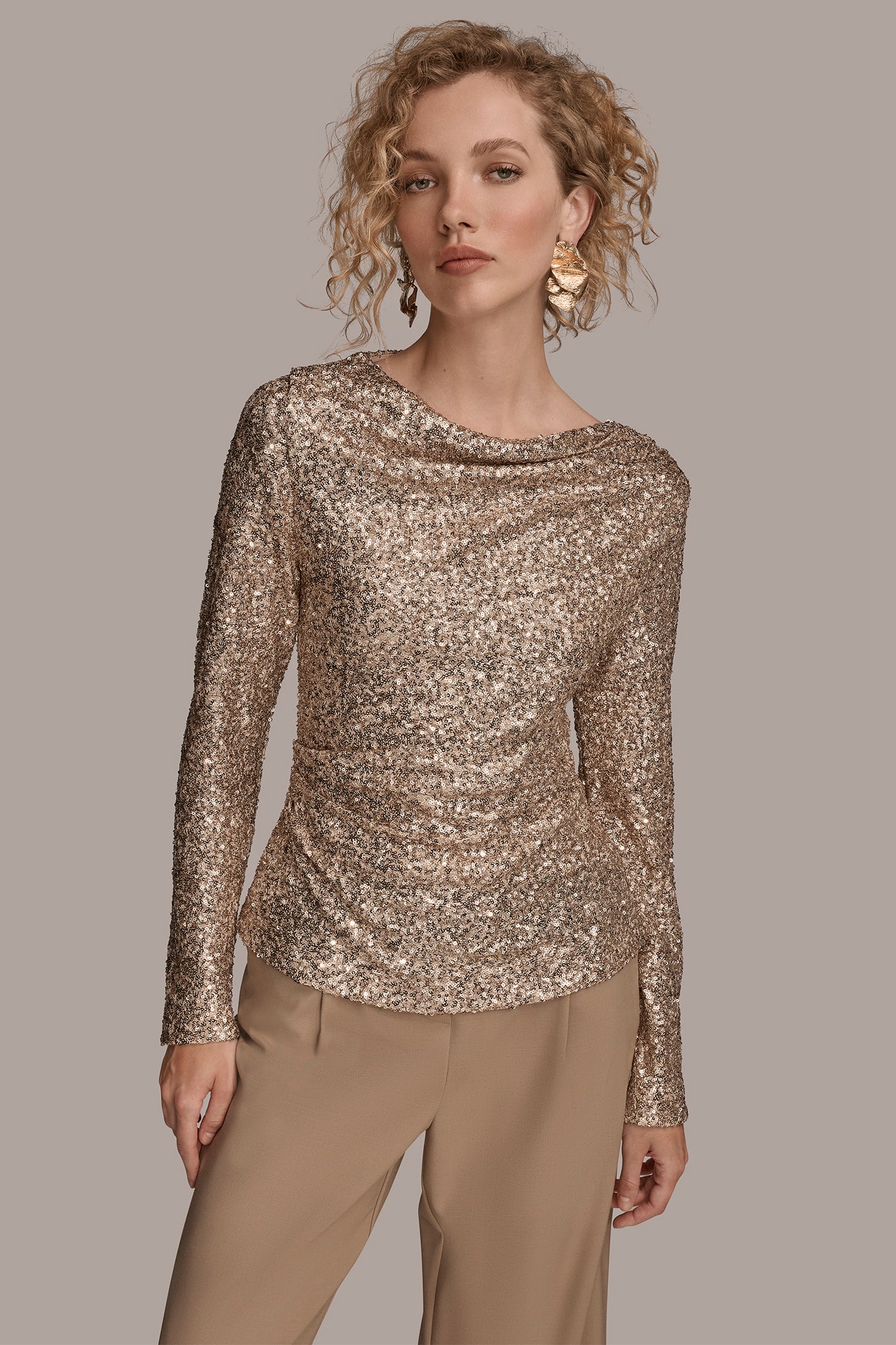 LONG SLEEVE BOAT-NECK SEQUIN TOP - VXVOV