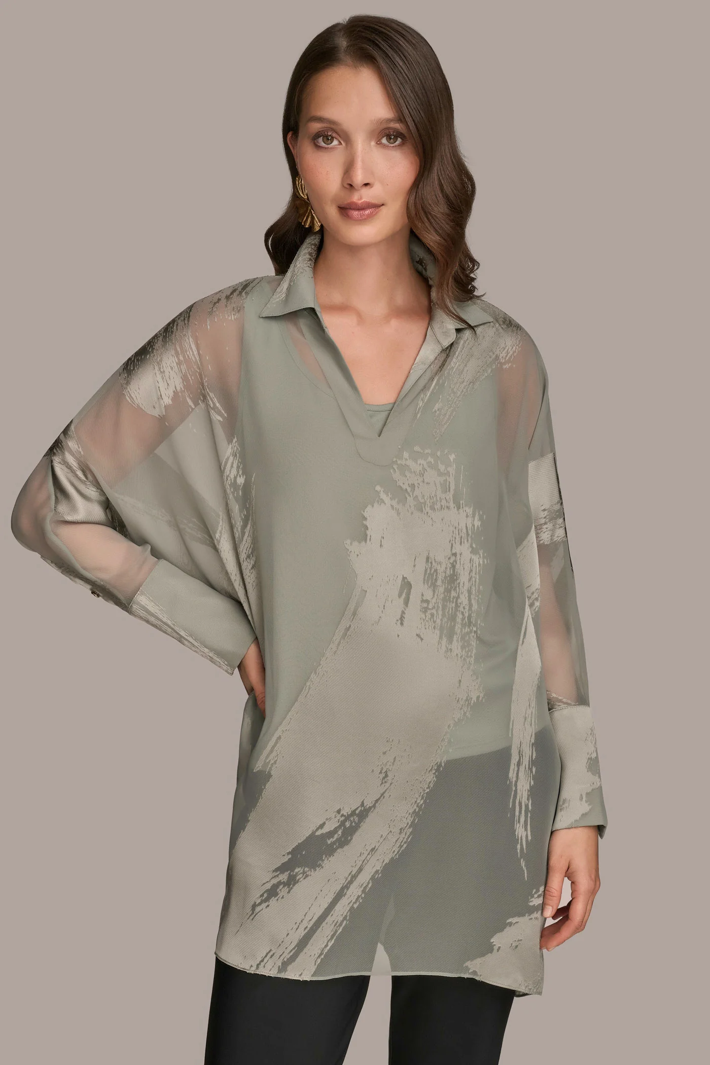 LONG SLEEVE BURNOUT TUNIC - VXVOV