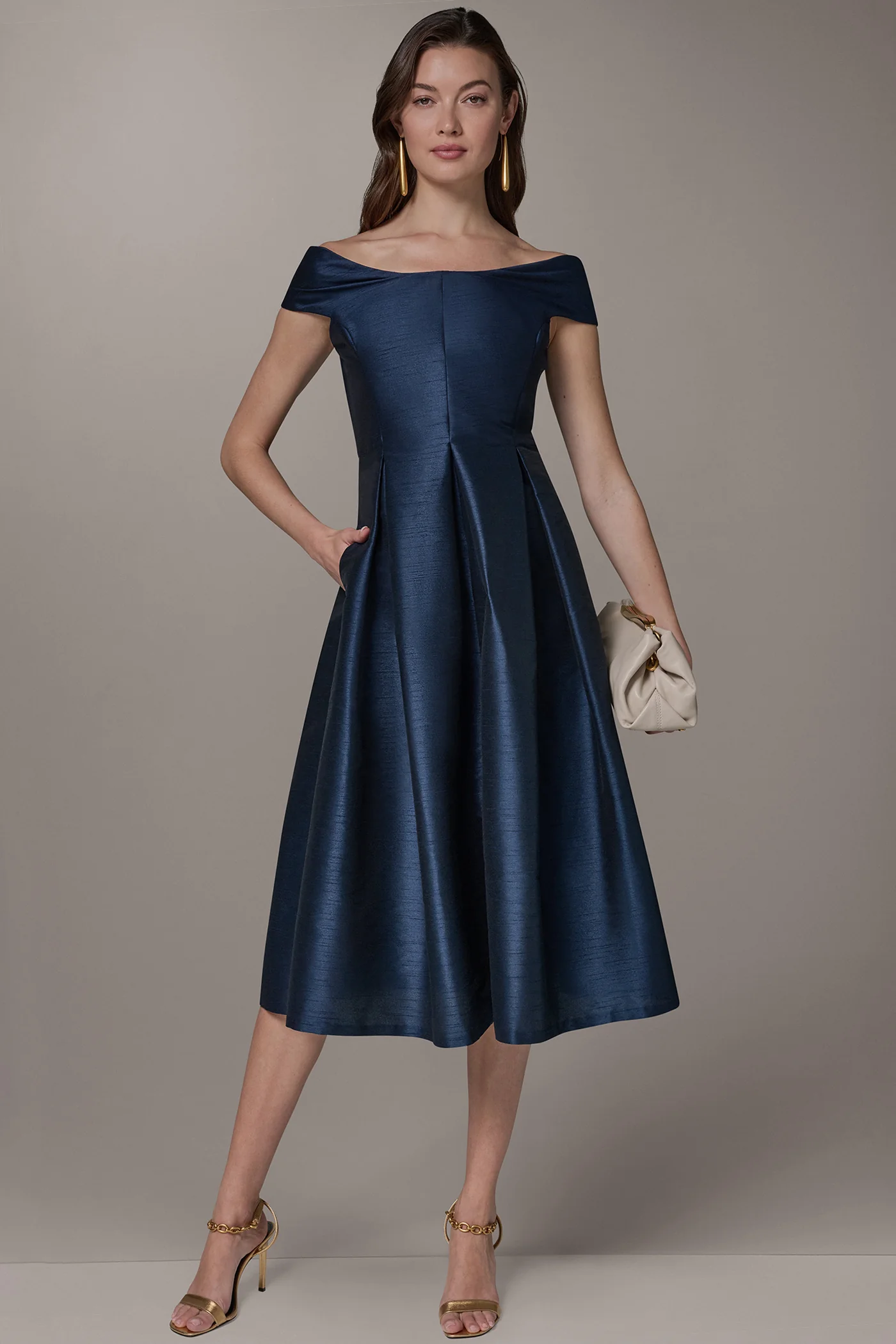 OFF THE SHOULDER MIDI FIT AND FLARE DRESS - VXVOV