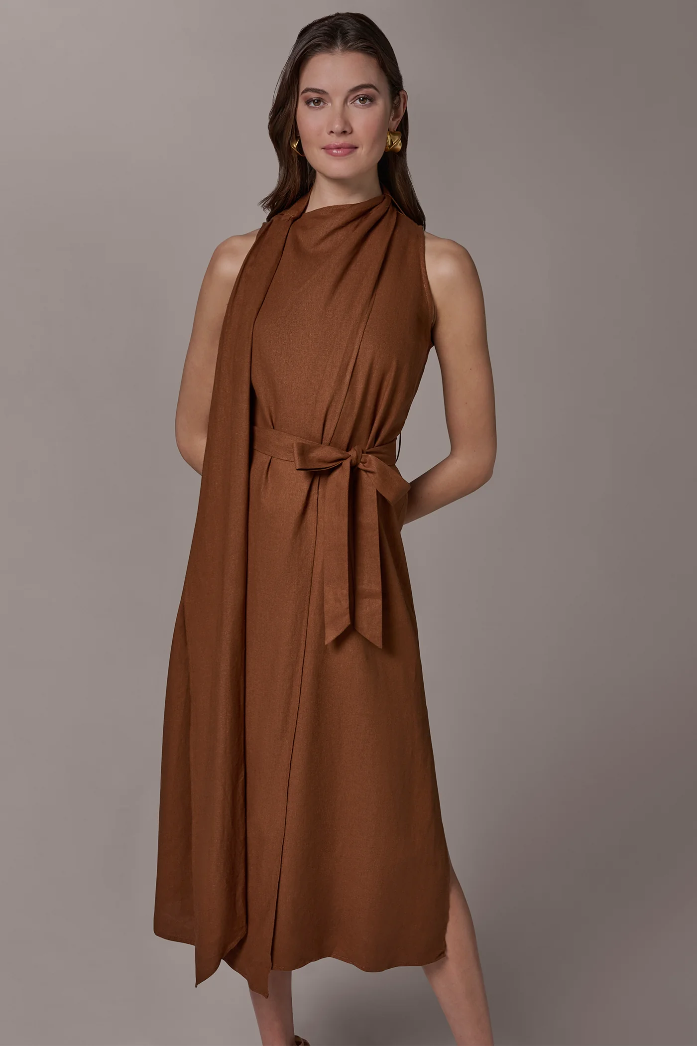 SLEEVELESS SCARF MIDI A-LINE DRESS - VXVOV