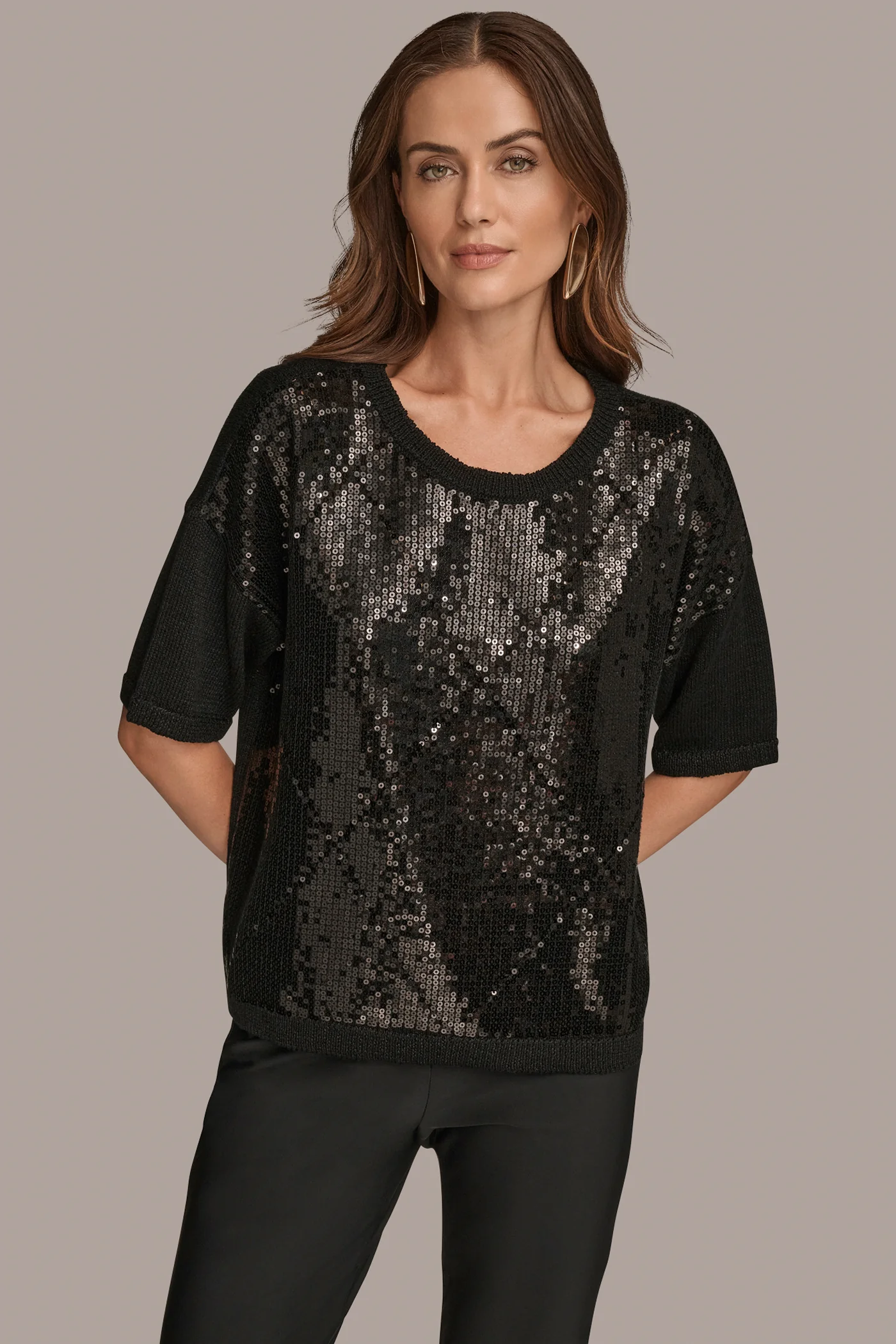 ELBOW-SLEEVE SEQUIN SWEATER - VXVOV