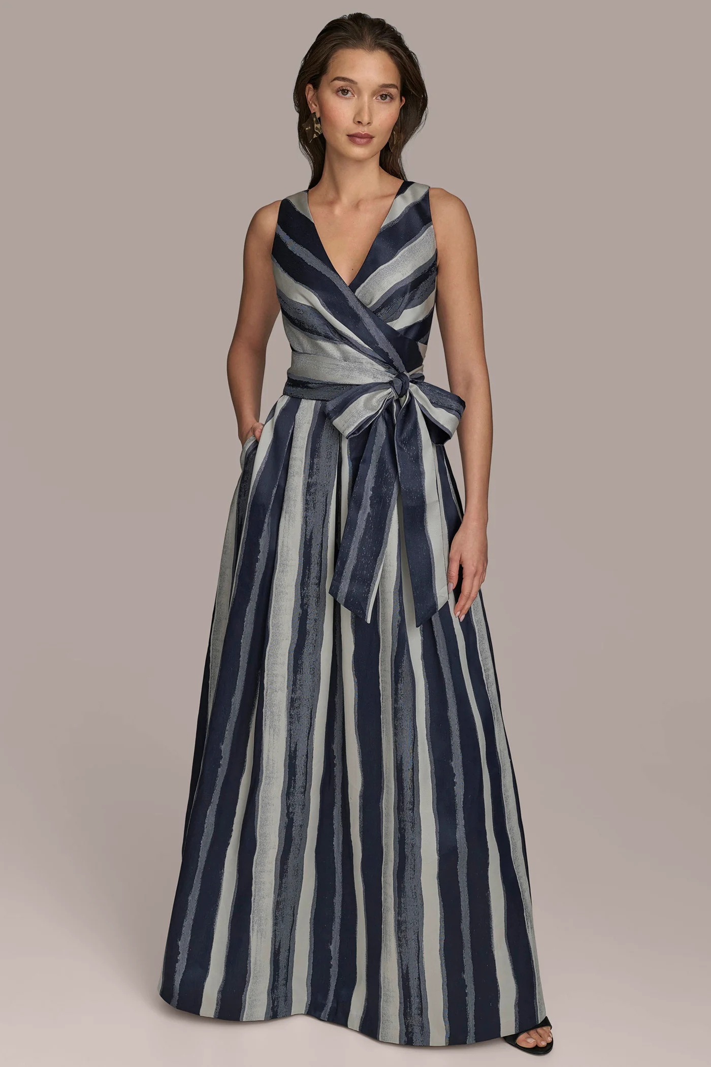STRIPED BROCADE WRAP BALL GOWN - VXVOV