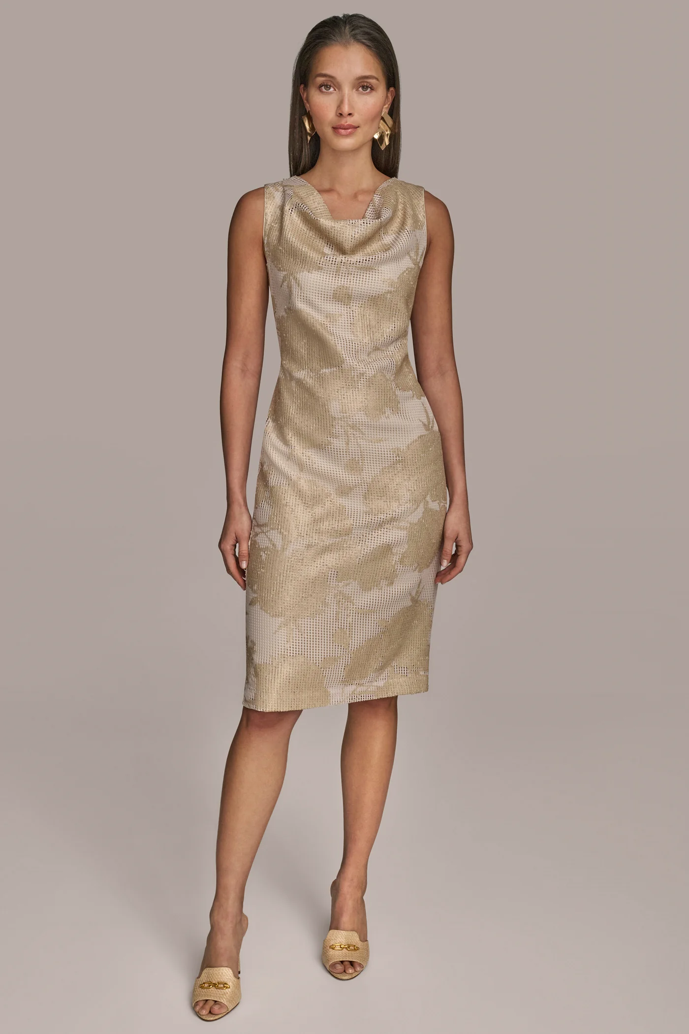 FLORAL SEQUIN SLEEVELESS SHEATH DRESS - VXVOV