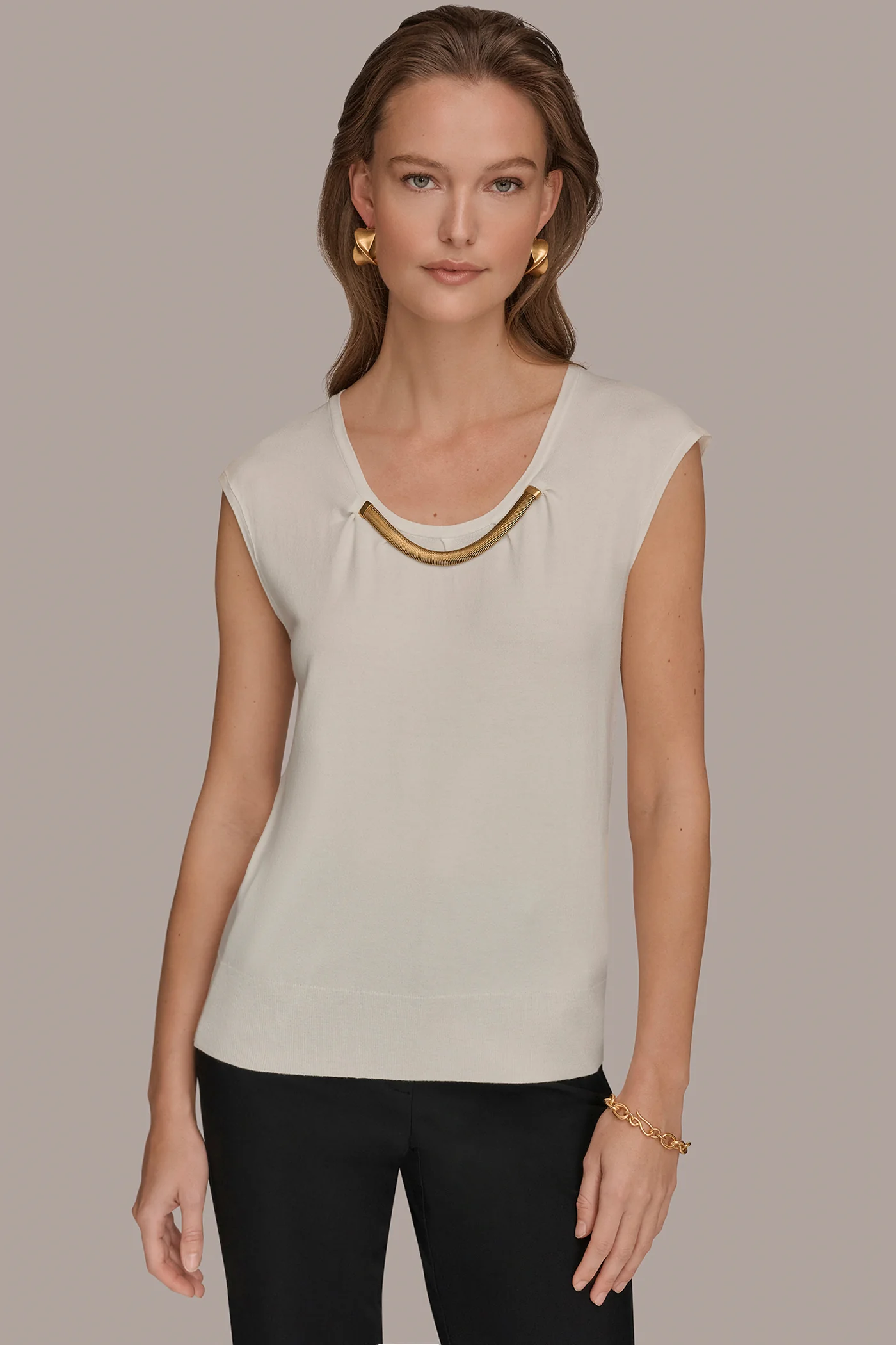 CAP SLEEVE METALLIC TRIM SWEATER - VXVOV