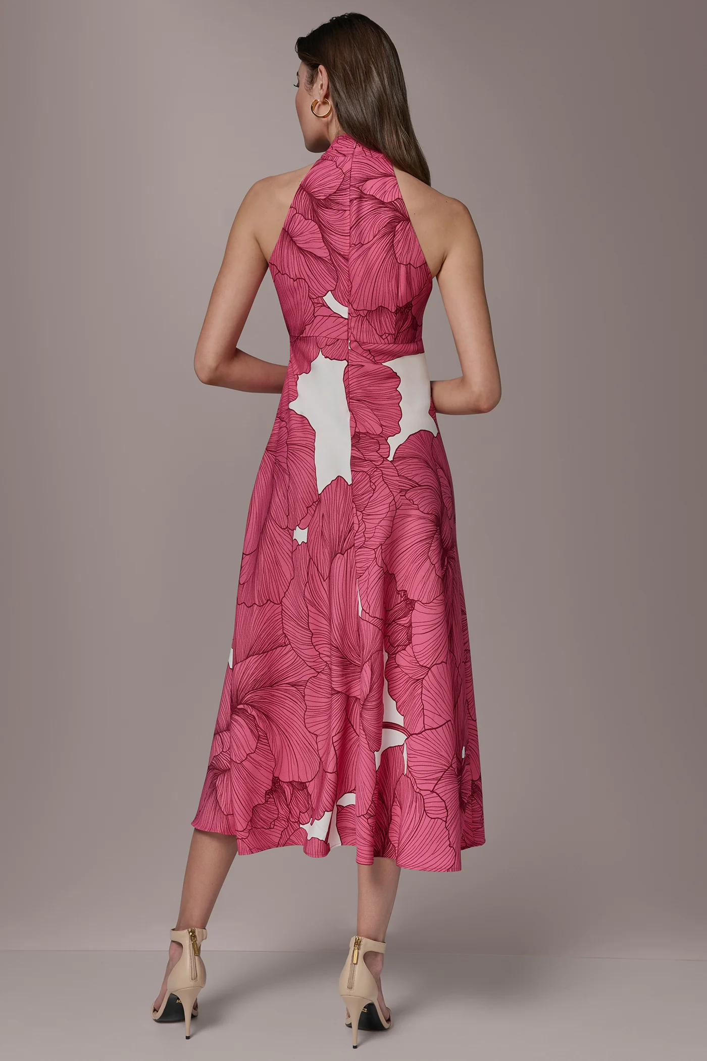 FLORAL MIDI A-LINE HALTER DRESS - VXVOV