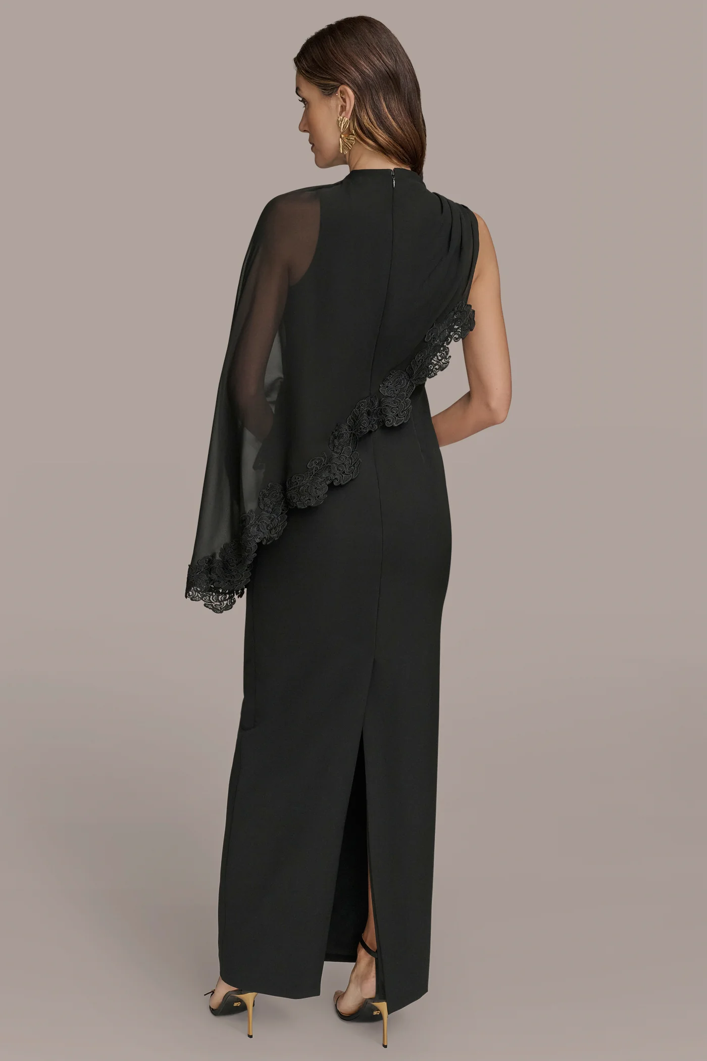 SLEEVELESS CAPE OVERLAY GOWN - VXVOV