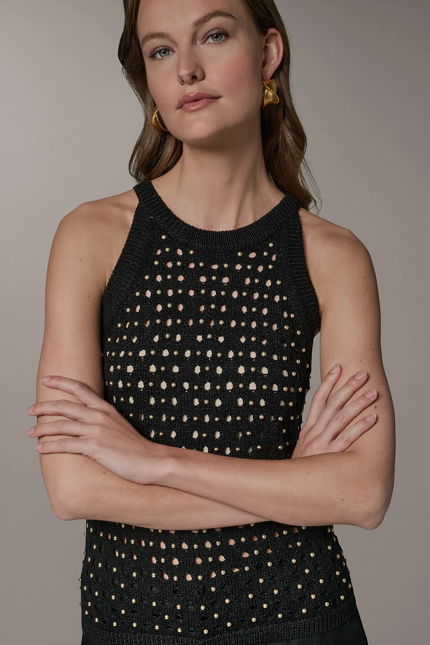 OPEN-STITCH HALTER SWEATER TANK - VXVOV