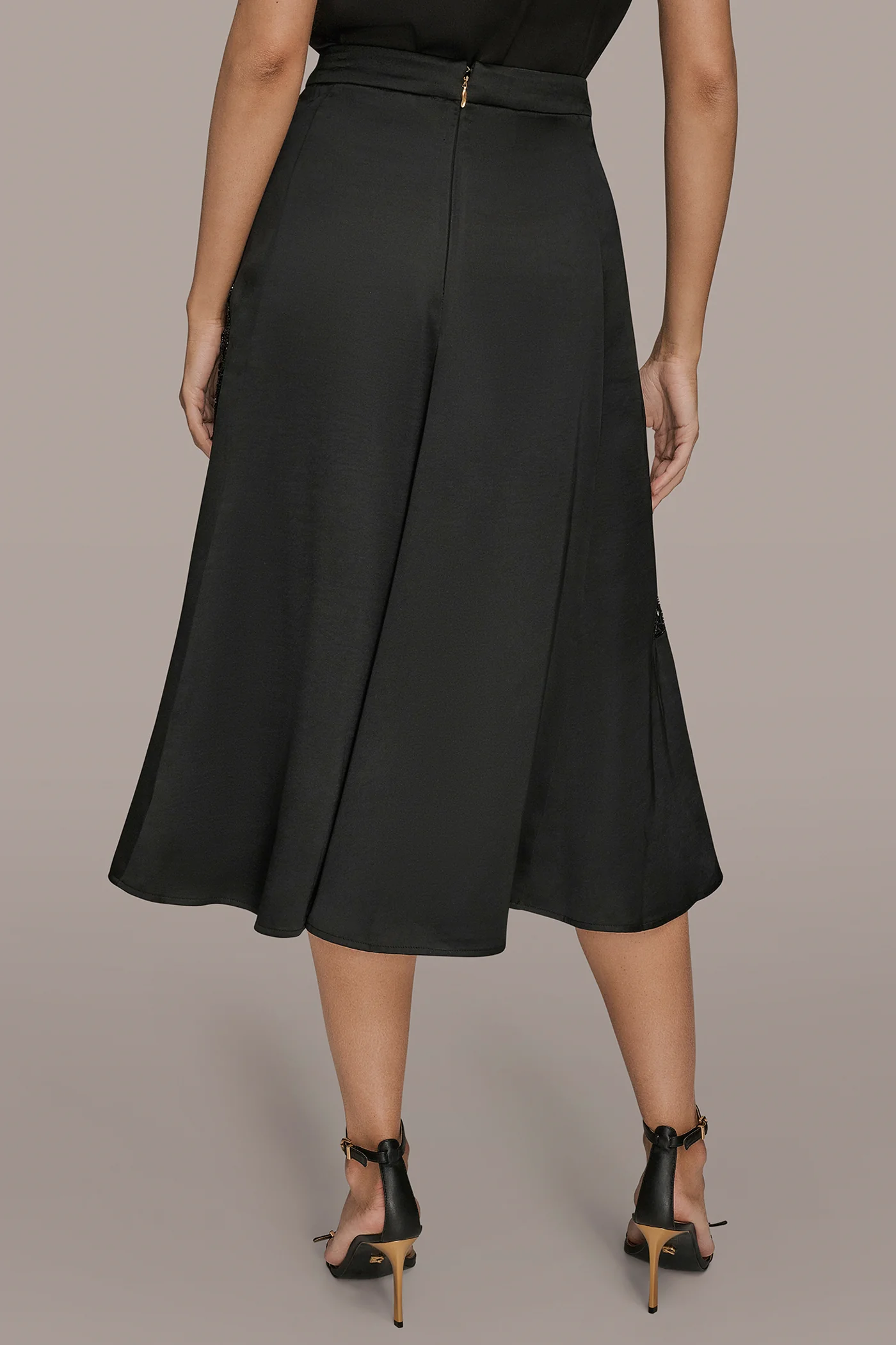 FLORAL-SEQUINED SATIN MIDI SKIRT - VXVOV