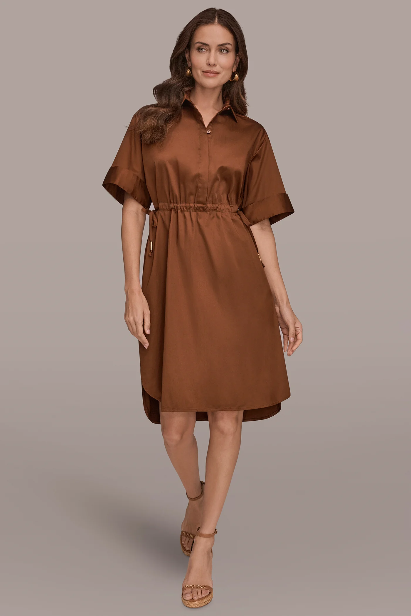 COTTON-SATEEN DRAWSTRING SHIRT DRESS - VXVOV