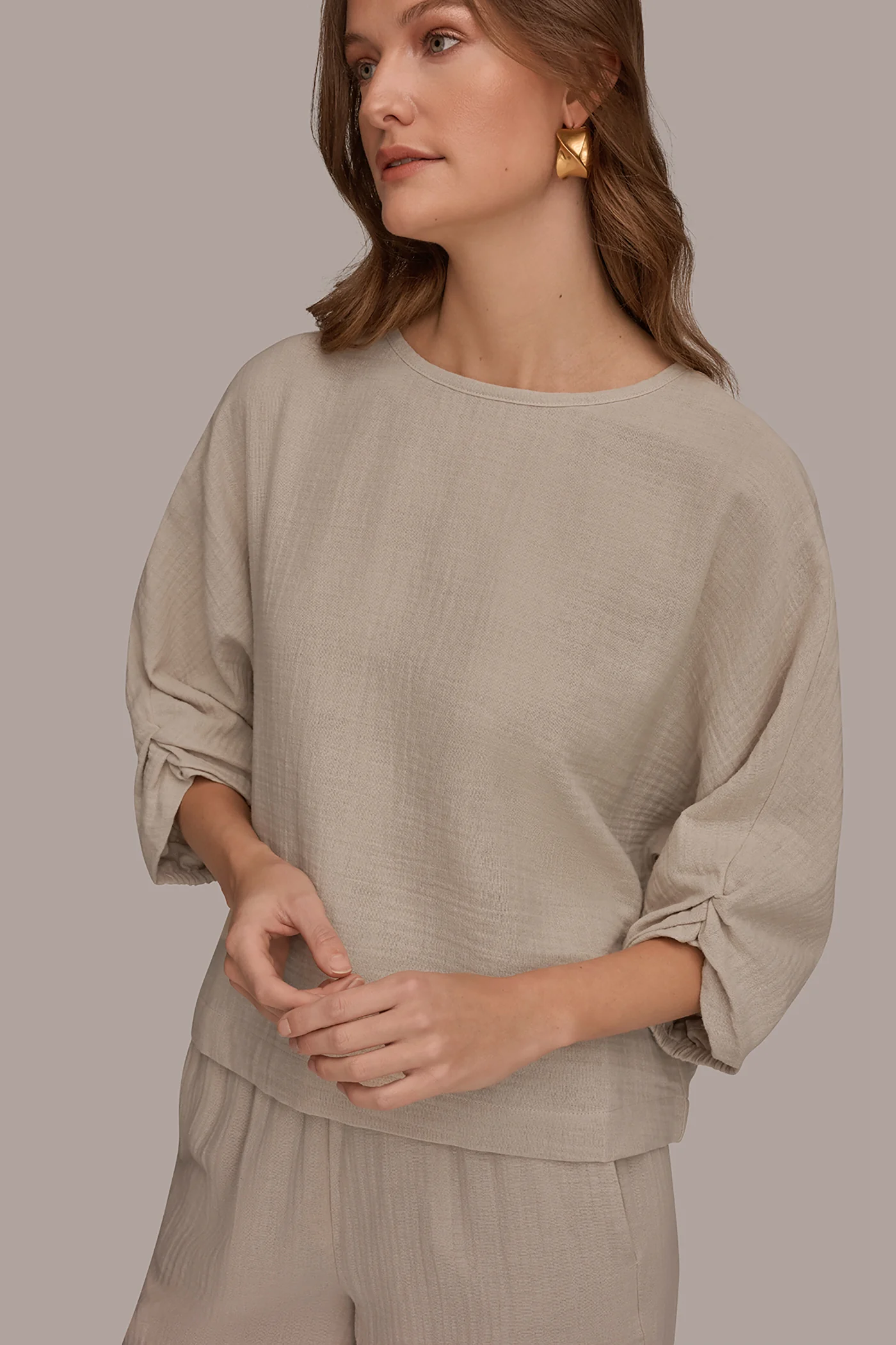 3/4 SLEEVE TWIST CUFF BLOUSE - VXVOV