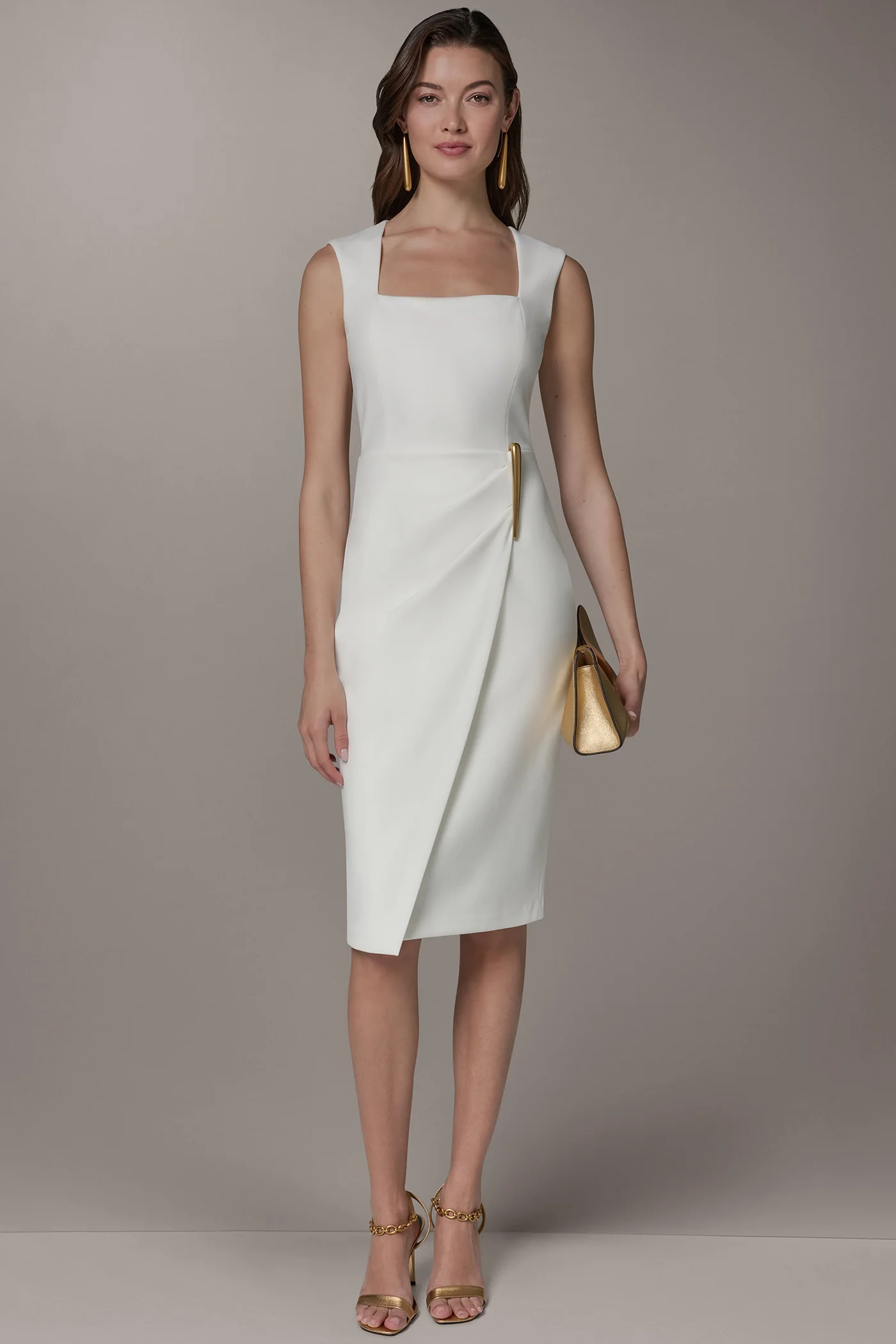 SLEEVELESS WRAP-EFFECT MIDI DRESS - VXVOV