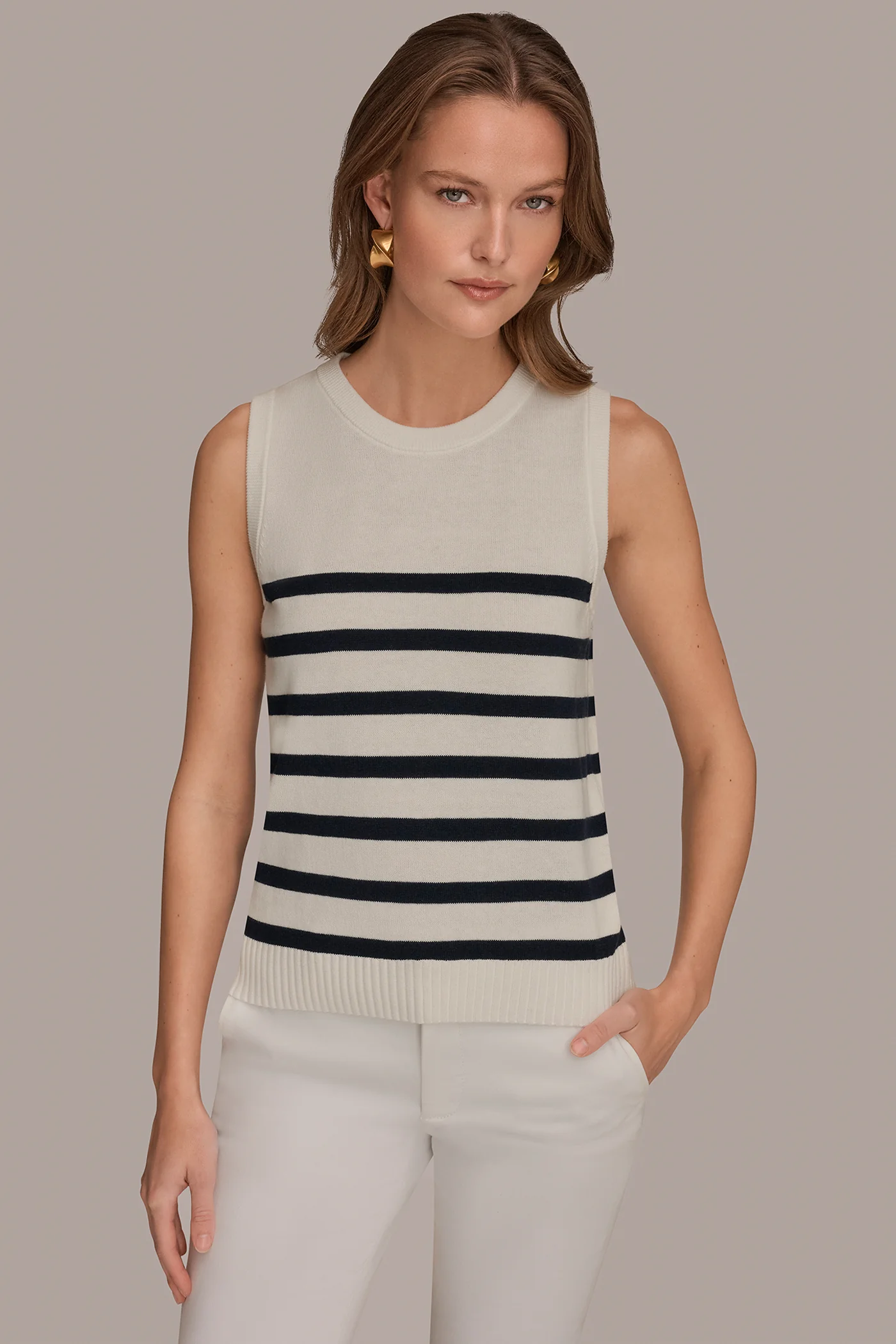 COTTON AND CASHMERE SLEEVELESS STRIPED SWEATER - VXVOV