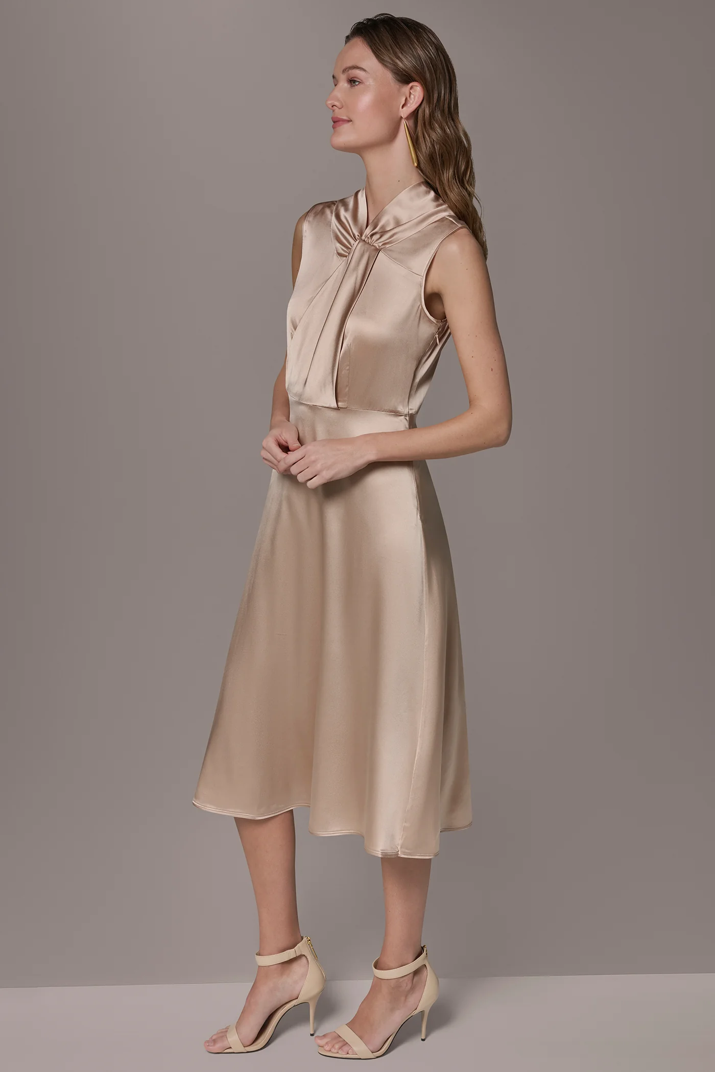 SILK-CHARMEUSE MIDI A-LINE DRESS - VXVOV