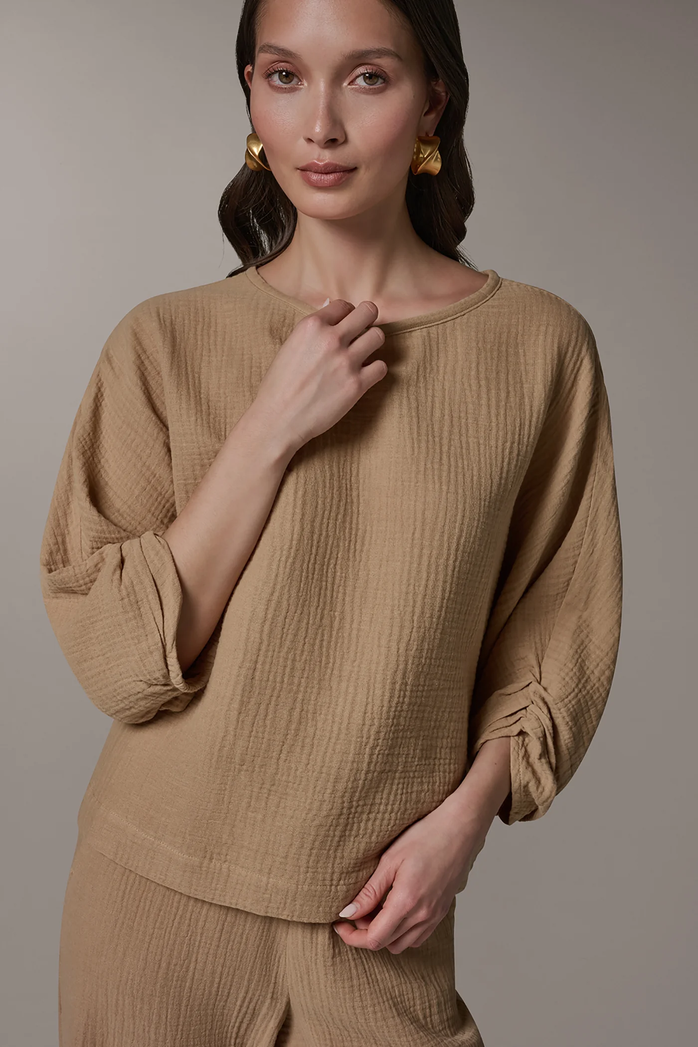 3/4 SLEEVE TWIST CUFF BLOUSE - VXVOV