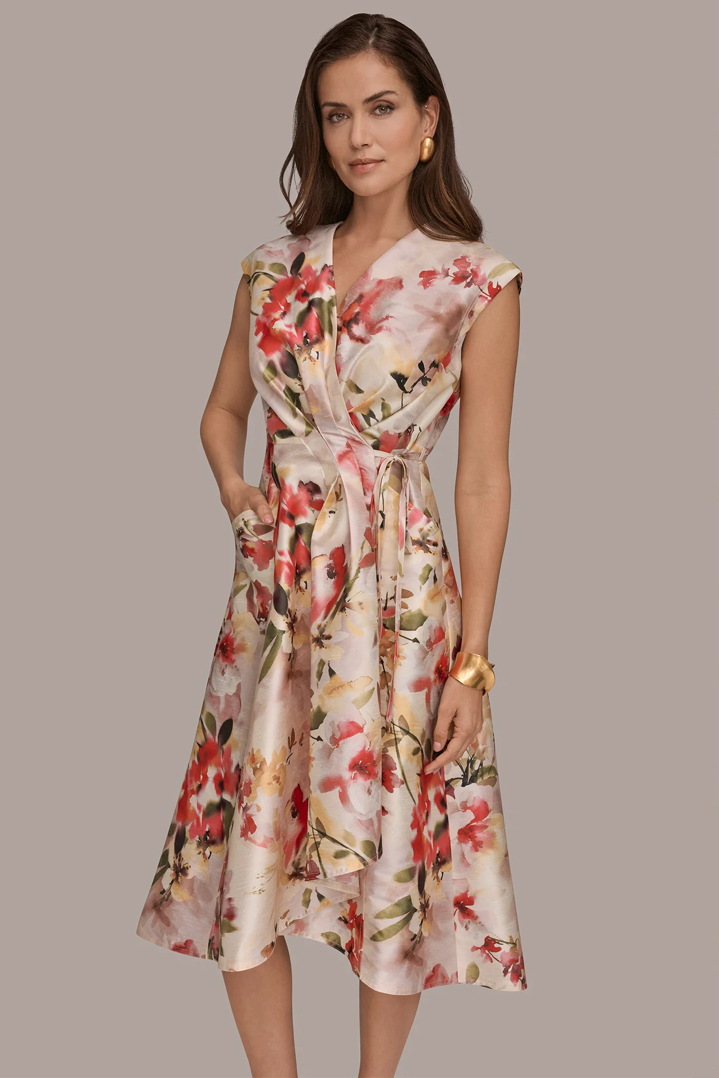 DUPIONI FLORAL WRAP DRESS - VXVOV