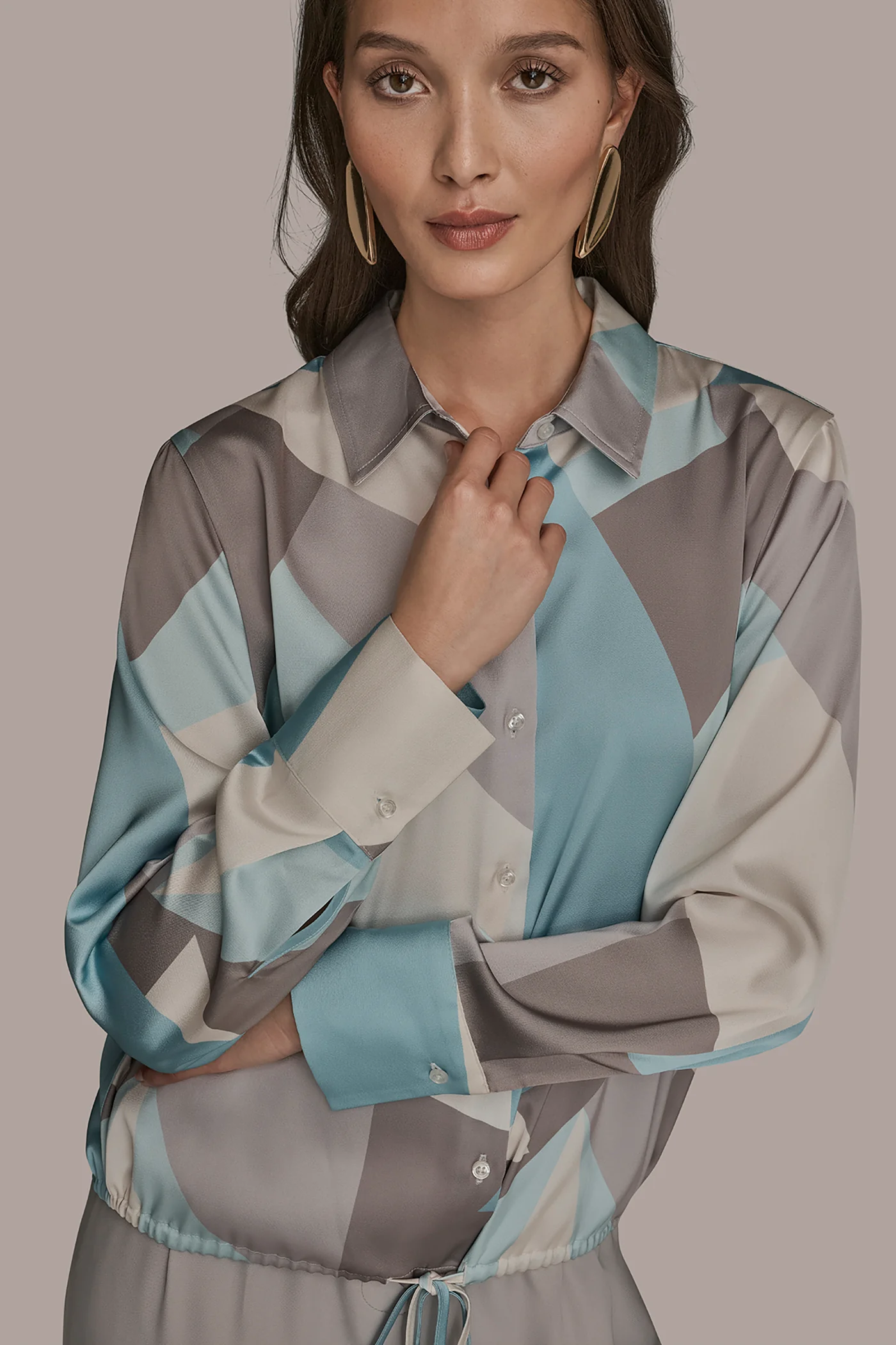 LONG-SLEEVE PRINTED DRAWSTRING BLOUSE - VXVOV