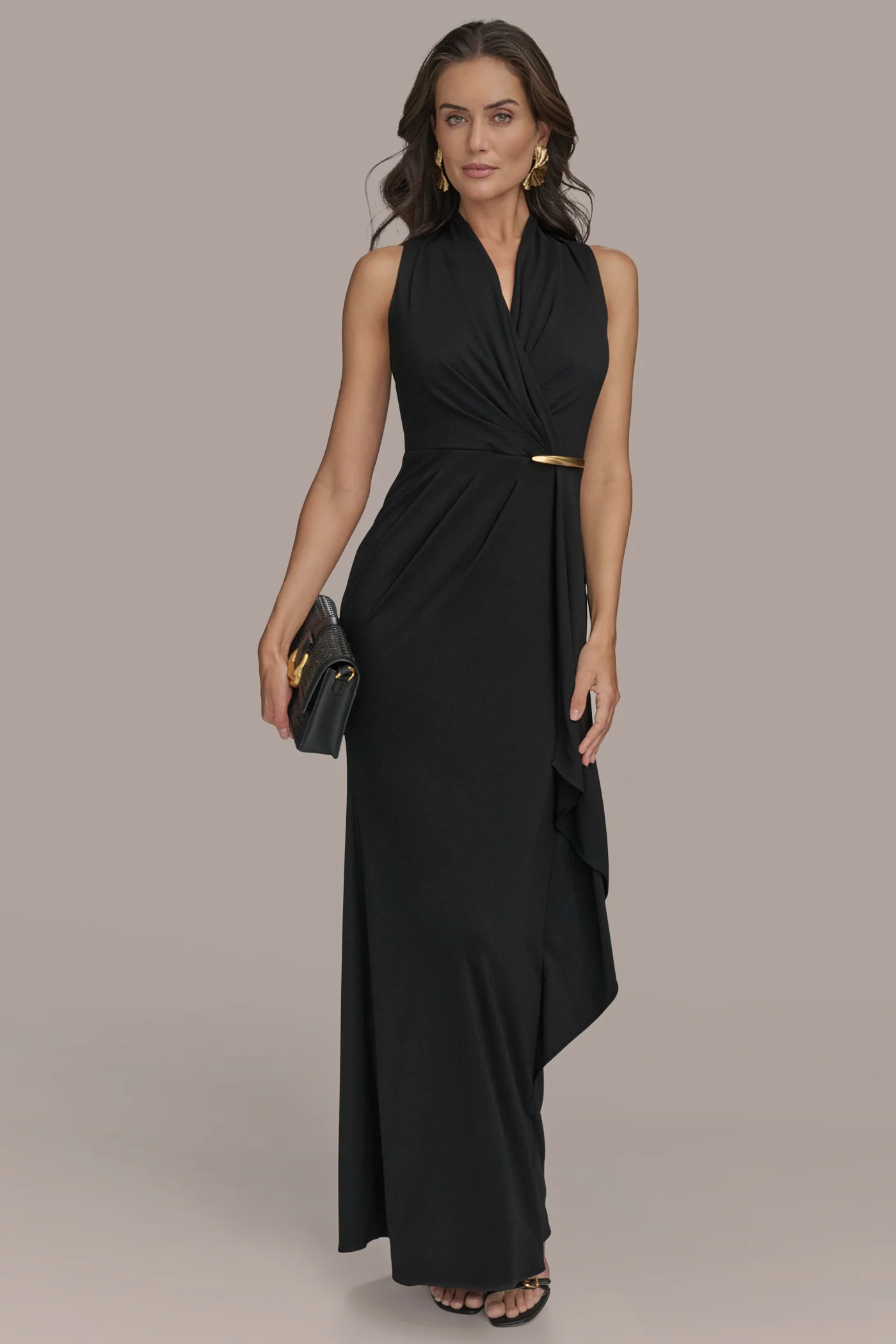 SLEEVELESS WRAP RUFFLE MAXI GOWN - VXVOV