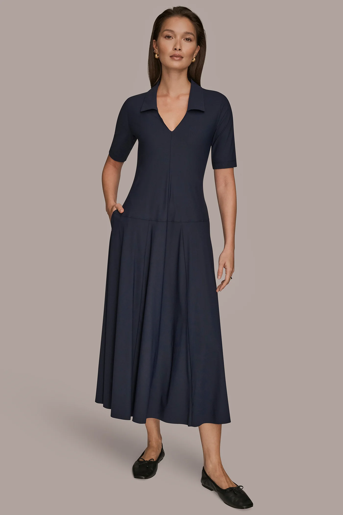 ELBOW SLEEVE MIDI POLO DRESS - VXVOV