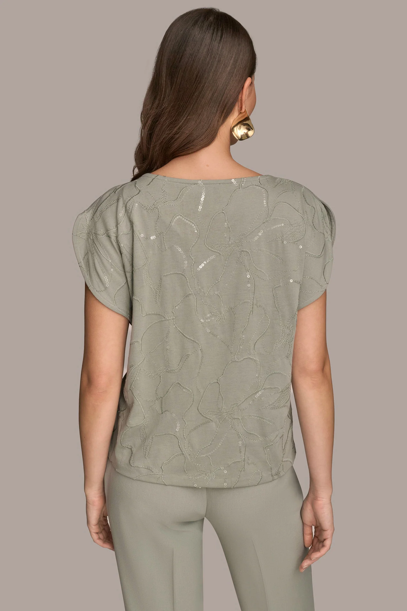 SHORT SLEEVE COWL-NECK SEQUIN TOP - VXVOV