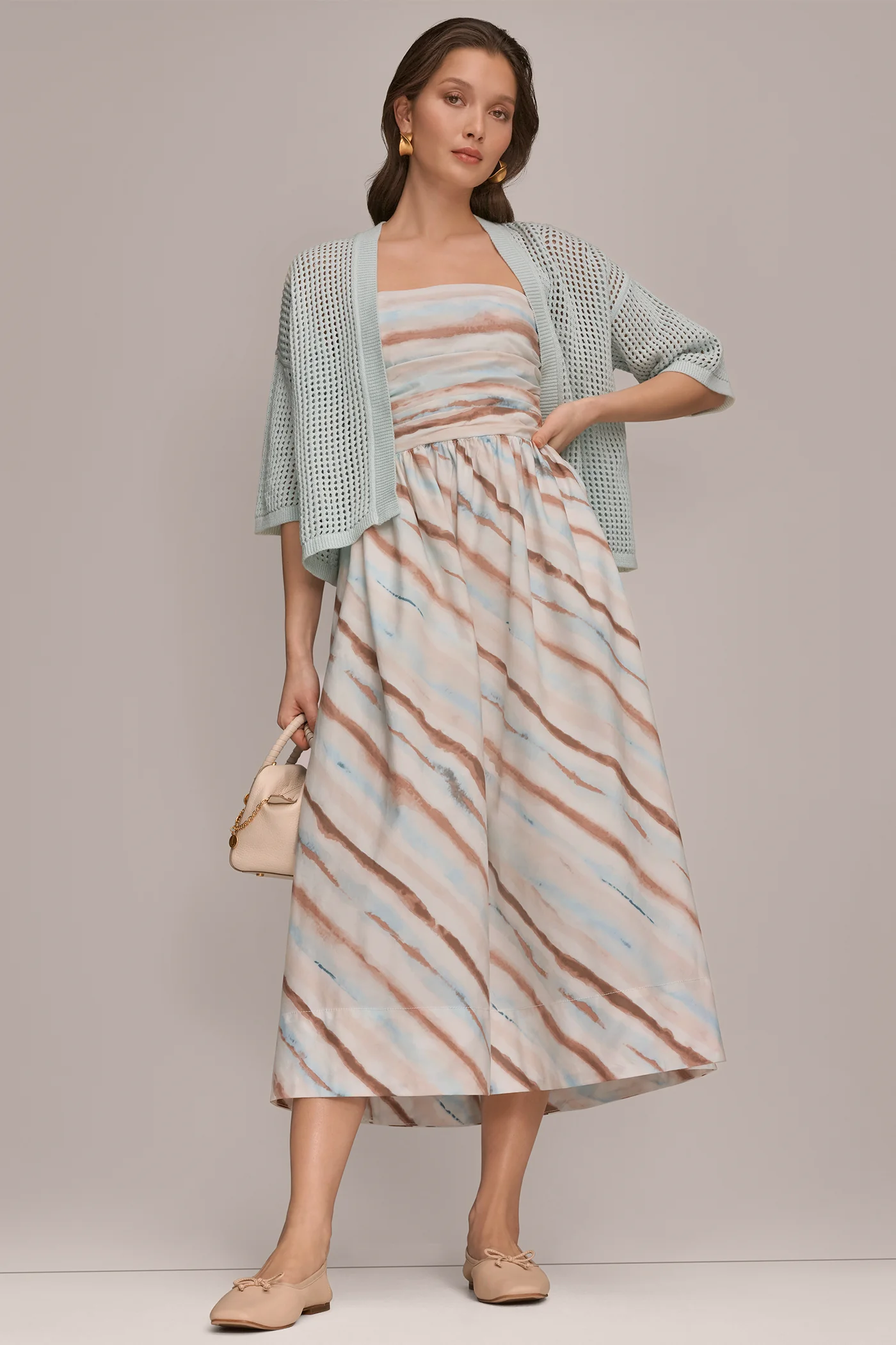 STRETCH COTTON-POPLIN STRAPLESS PRINTED MIDI DRESS - VXVOV