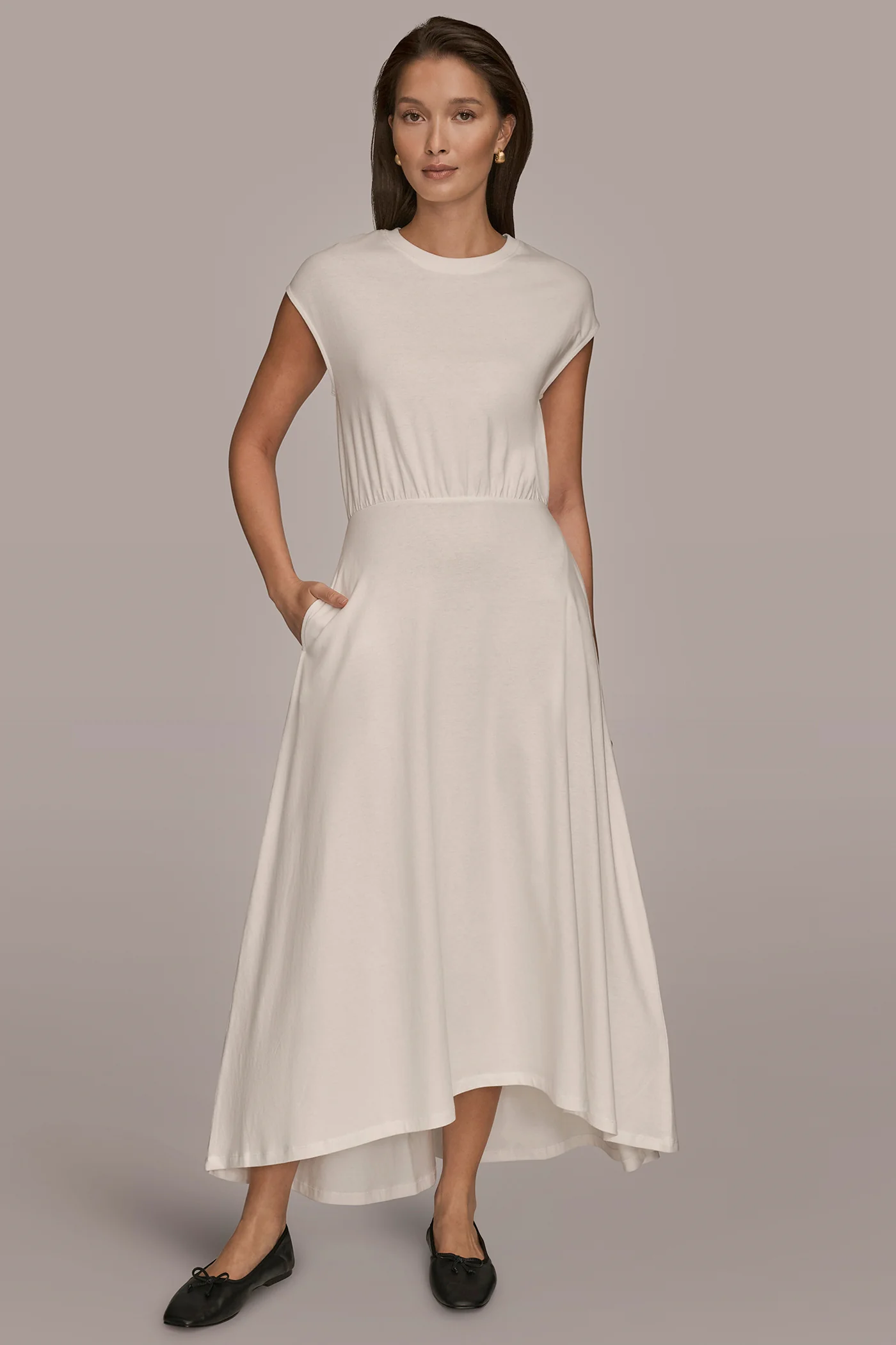 CAP SLEEVE MIDI A-LINE DRESS - VXVOV