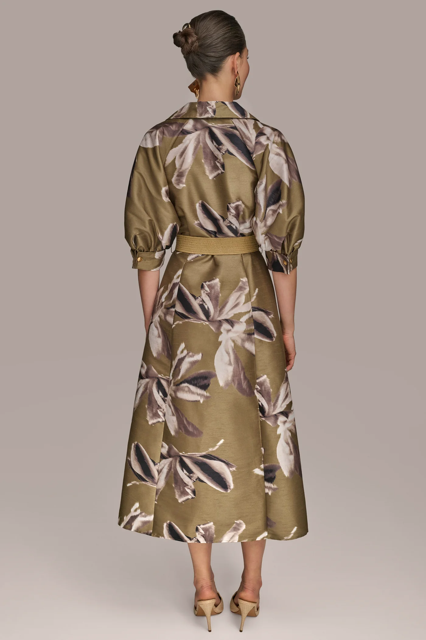 FLORAL PUFF SLEEVE MIDI SHIRT DRESS - VXVOV