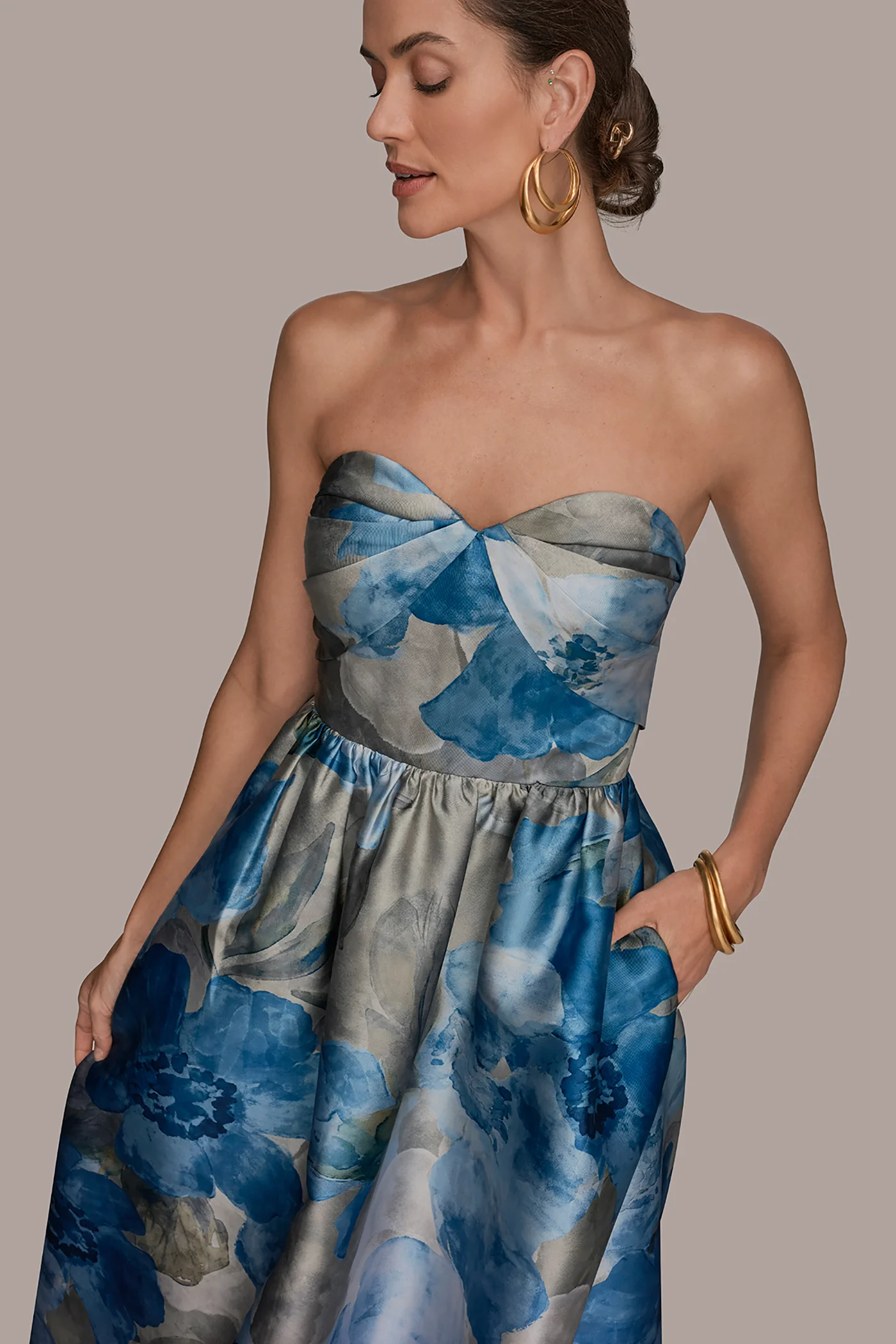 MIKADO FLORAL STRAPLESS SWEETHEART BALL GOWN - VXVOV