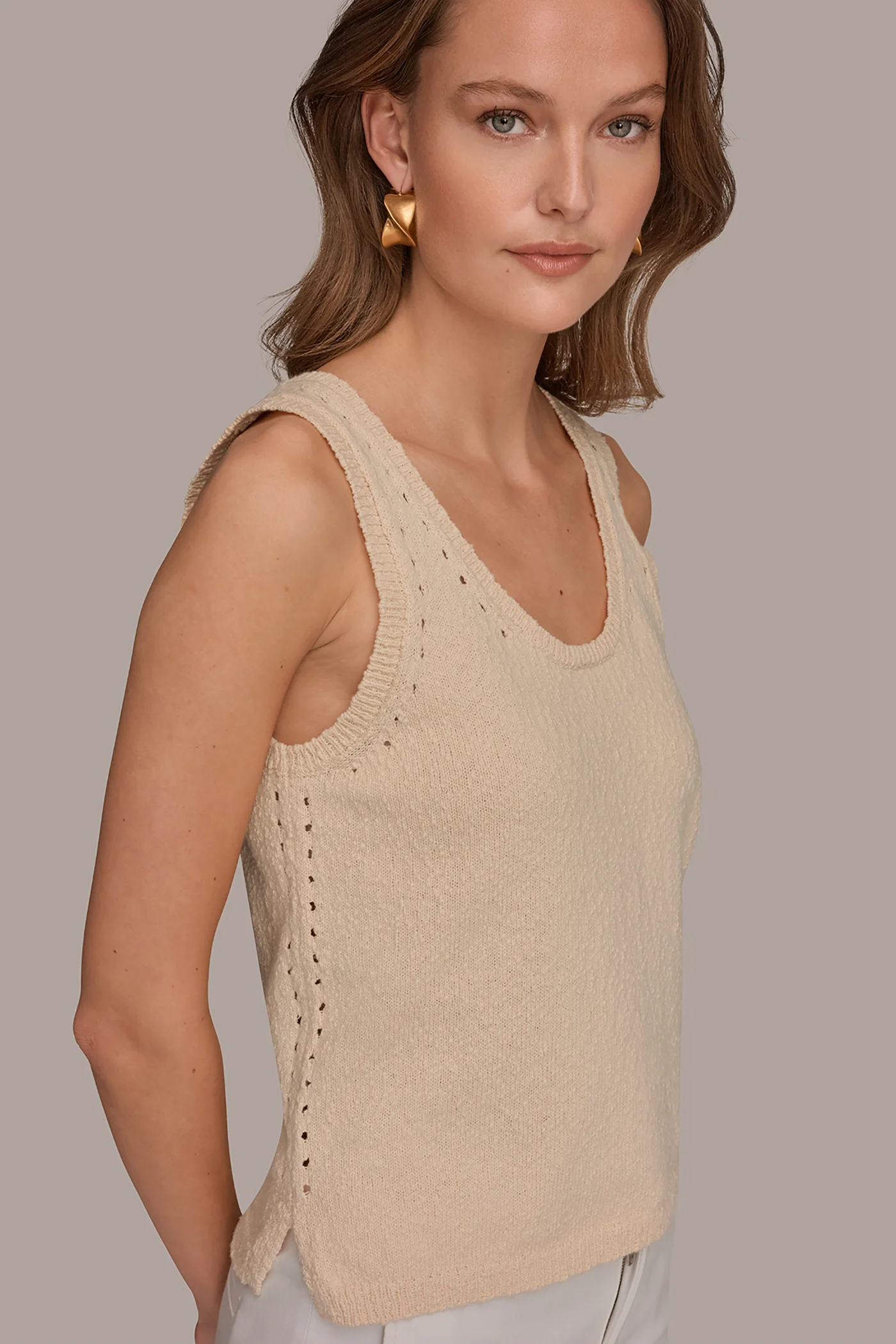 COTTON SLEEVELESS POINTELLE STITCH TANK - VXVOV