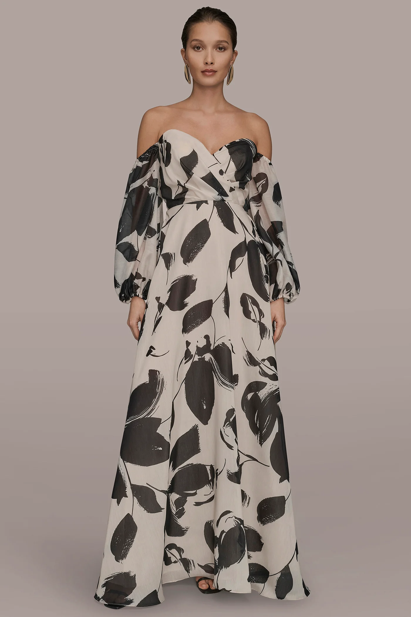 ORGANZA OFF-THE-SHOULDER FLORAL GOWN - VXVOV