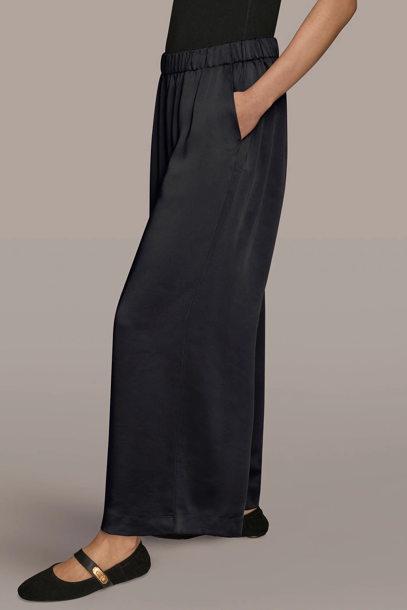SATIN MID-RISE WIDE-LEG ANKLE PANT - VXVOV