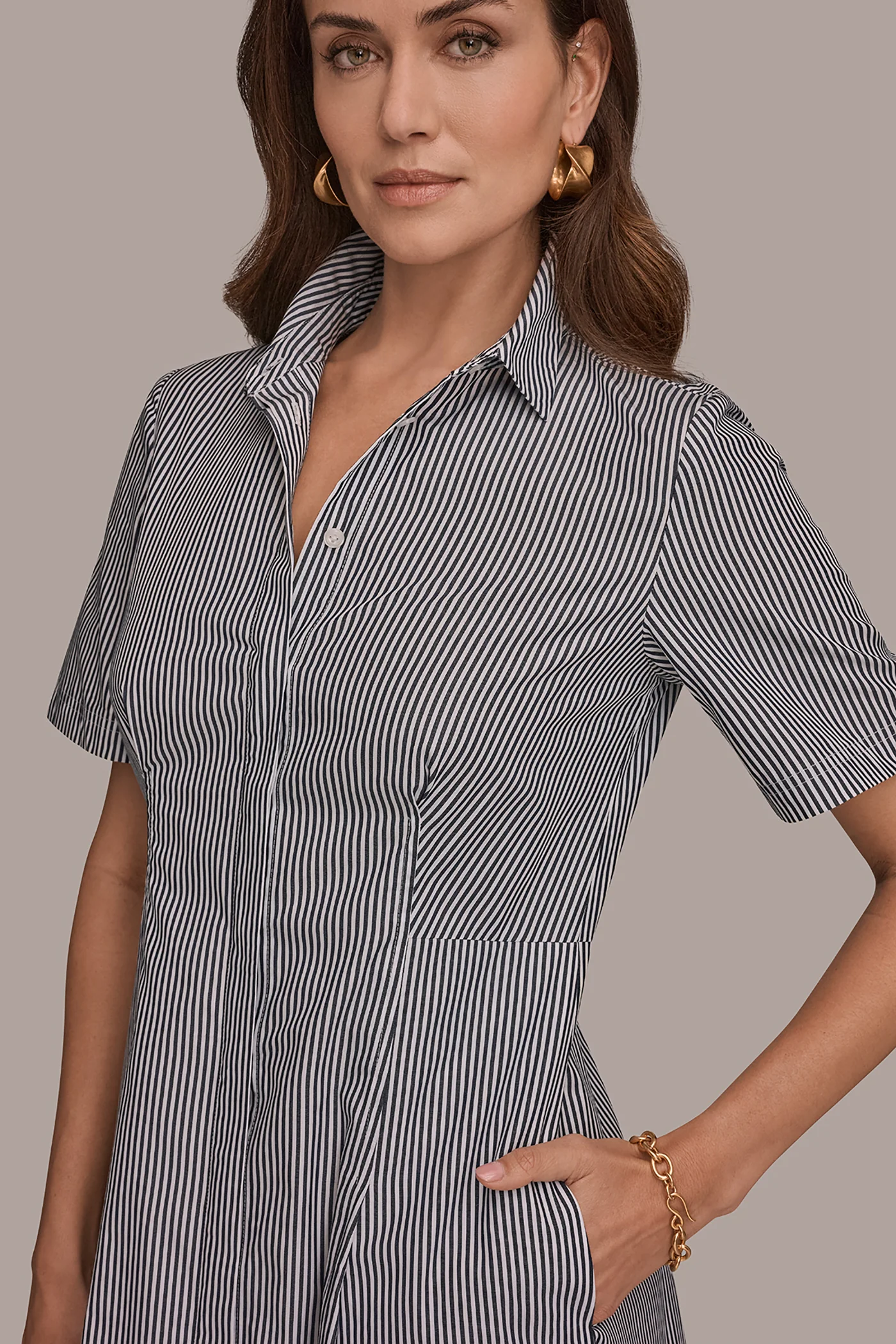COTTON-POPLIN STRIPED MIDI SHIRT DRESS - VXVOV