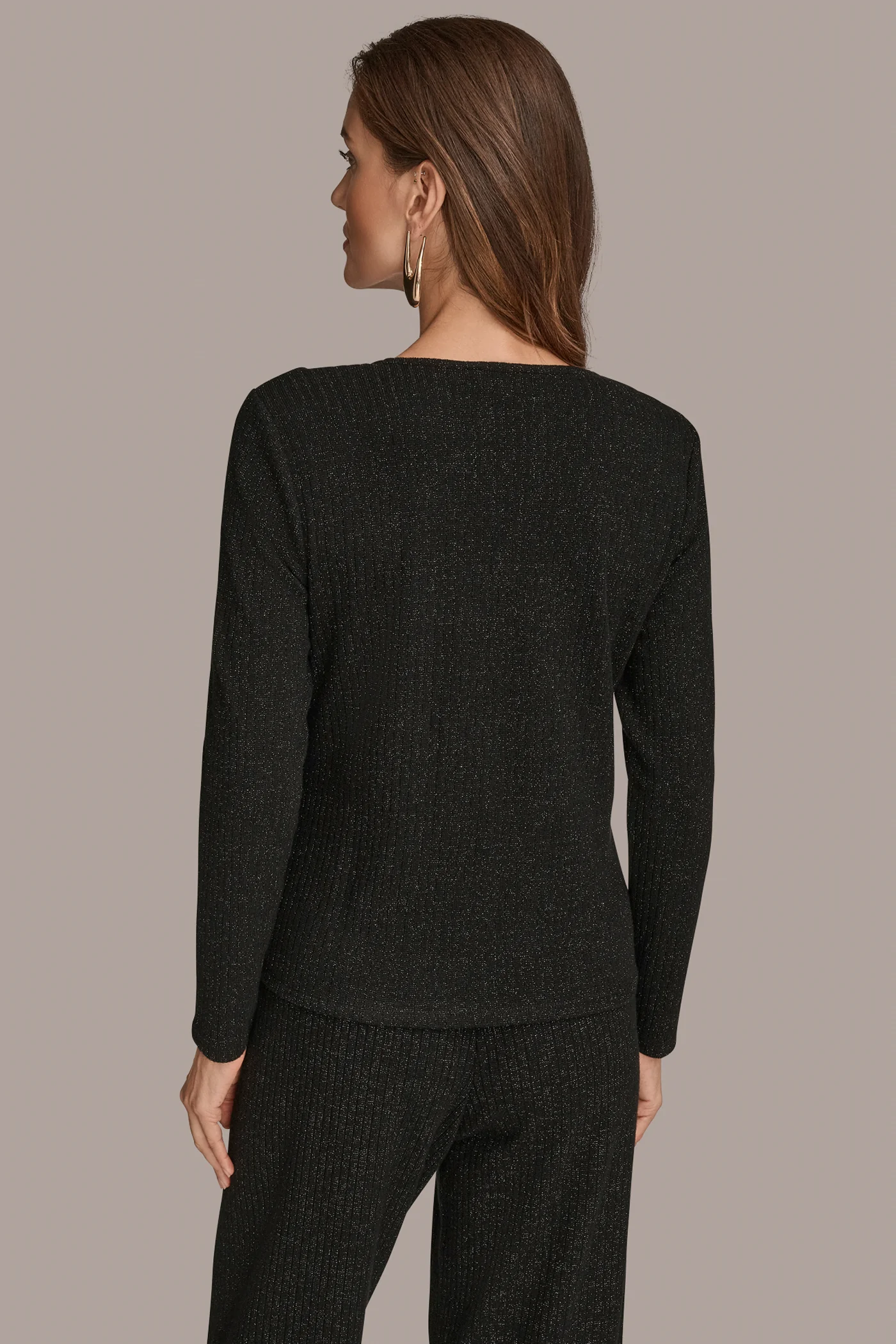 METALLIC COWL-NECK RIB-KNIT BLOUSE - VXVOV