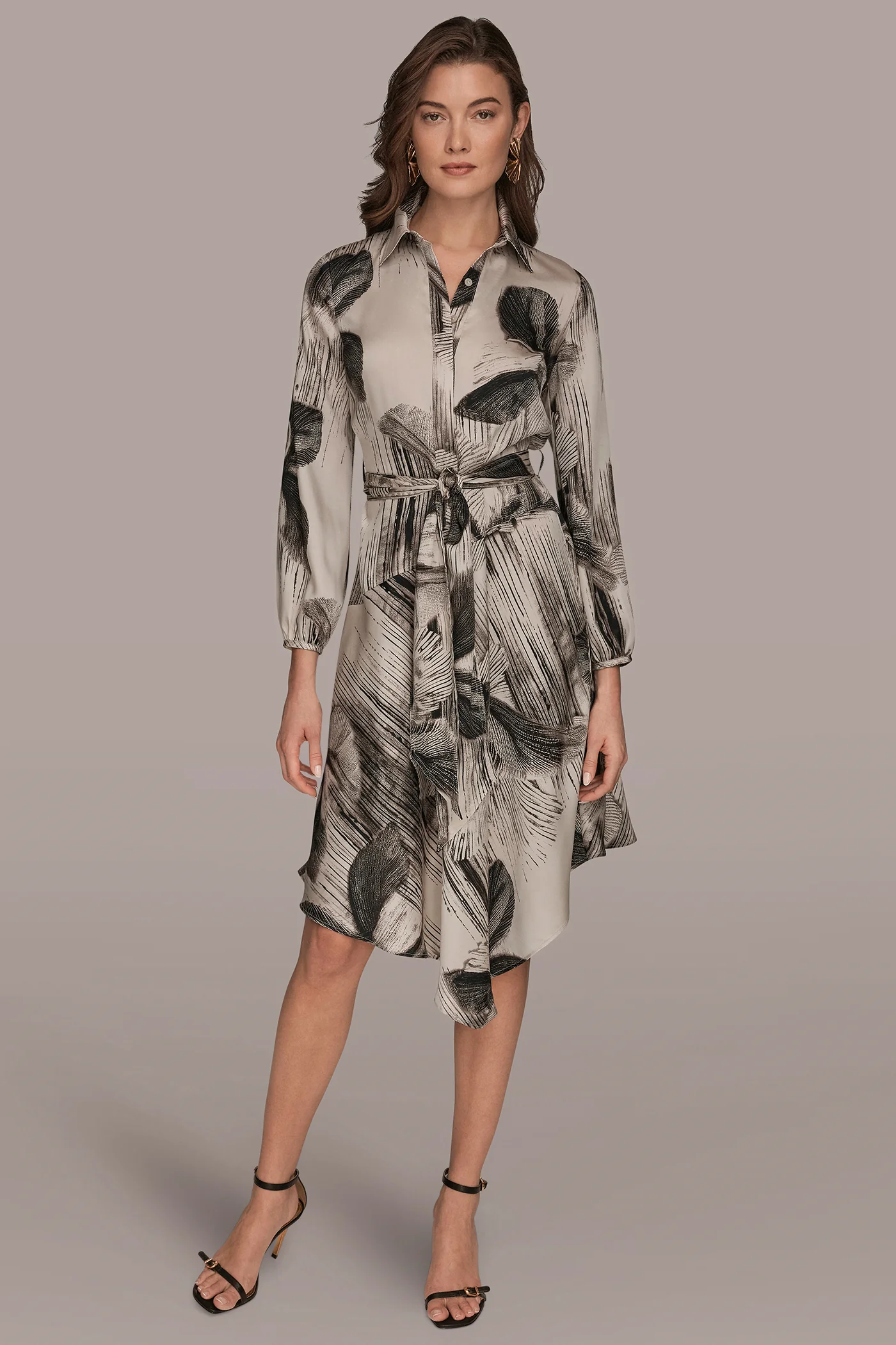 FLORAL ASYMMETRIC MIDI A-LINE SHIRT DRESS - VXVOV