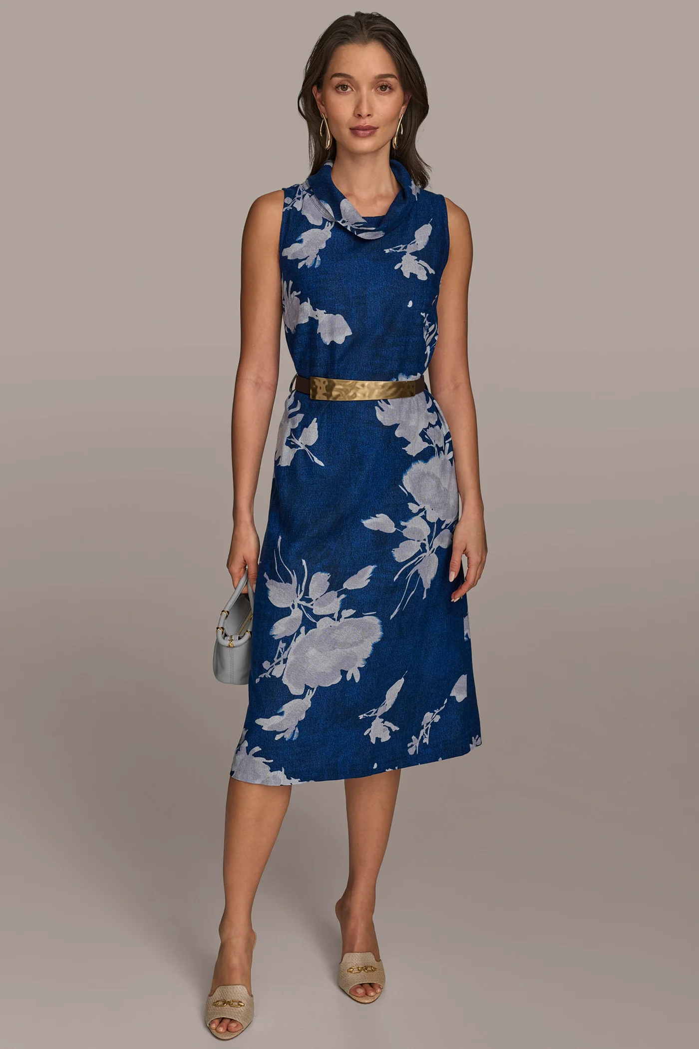 LINEN-BLEND FLORAL MIDI SHEATH DRESS - VXVOV