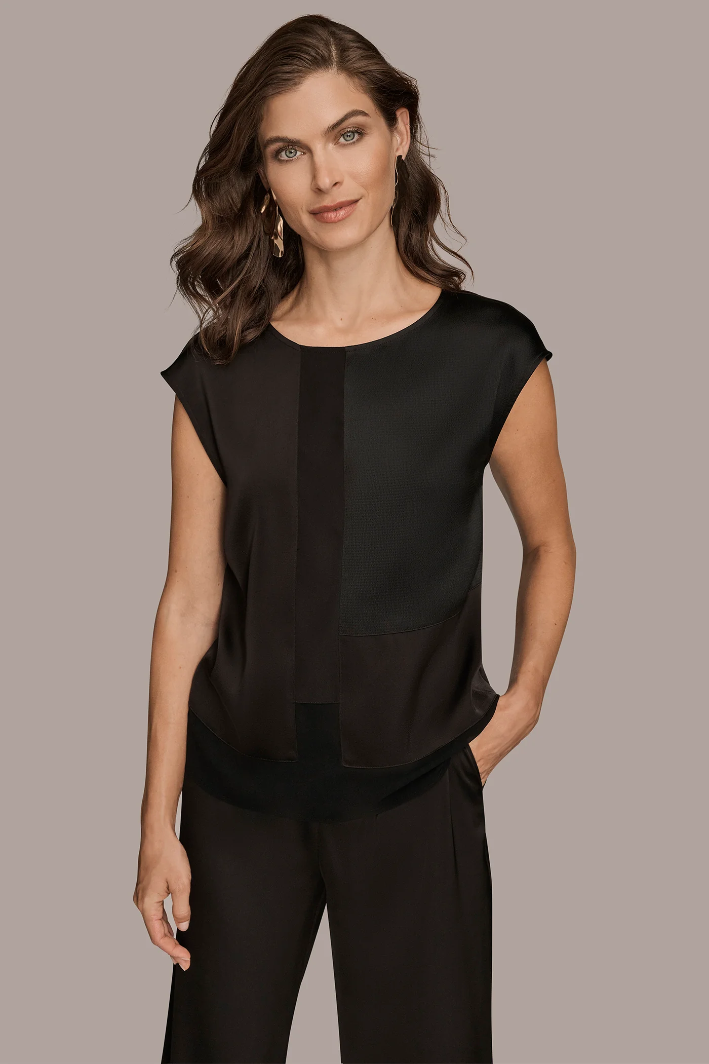CAP SLEEVE MIXED MEDIA TOP - VXVOV