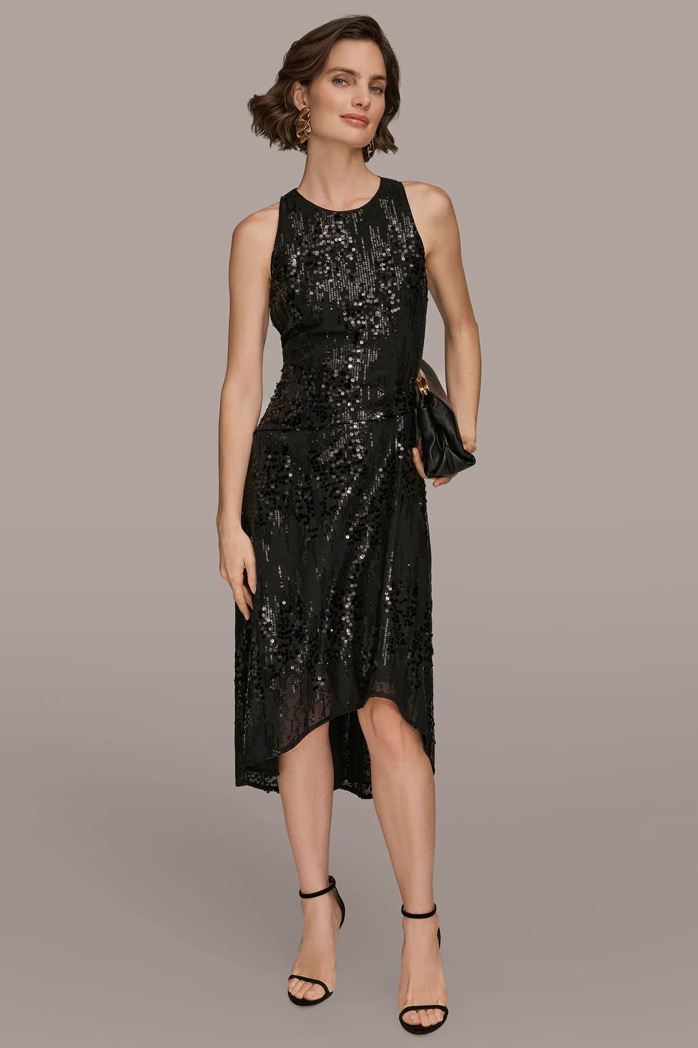 SLEEVELESS SEQUIN MIDI ASYMMETRIC DRESS - VXVOV