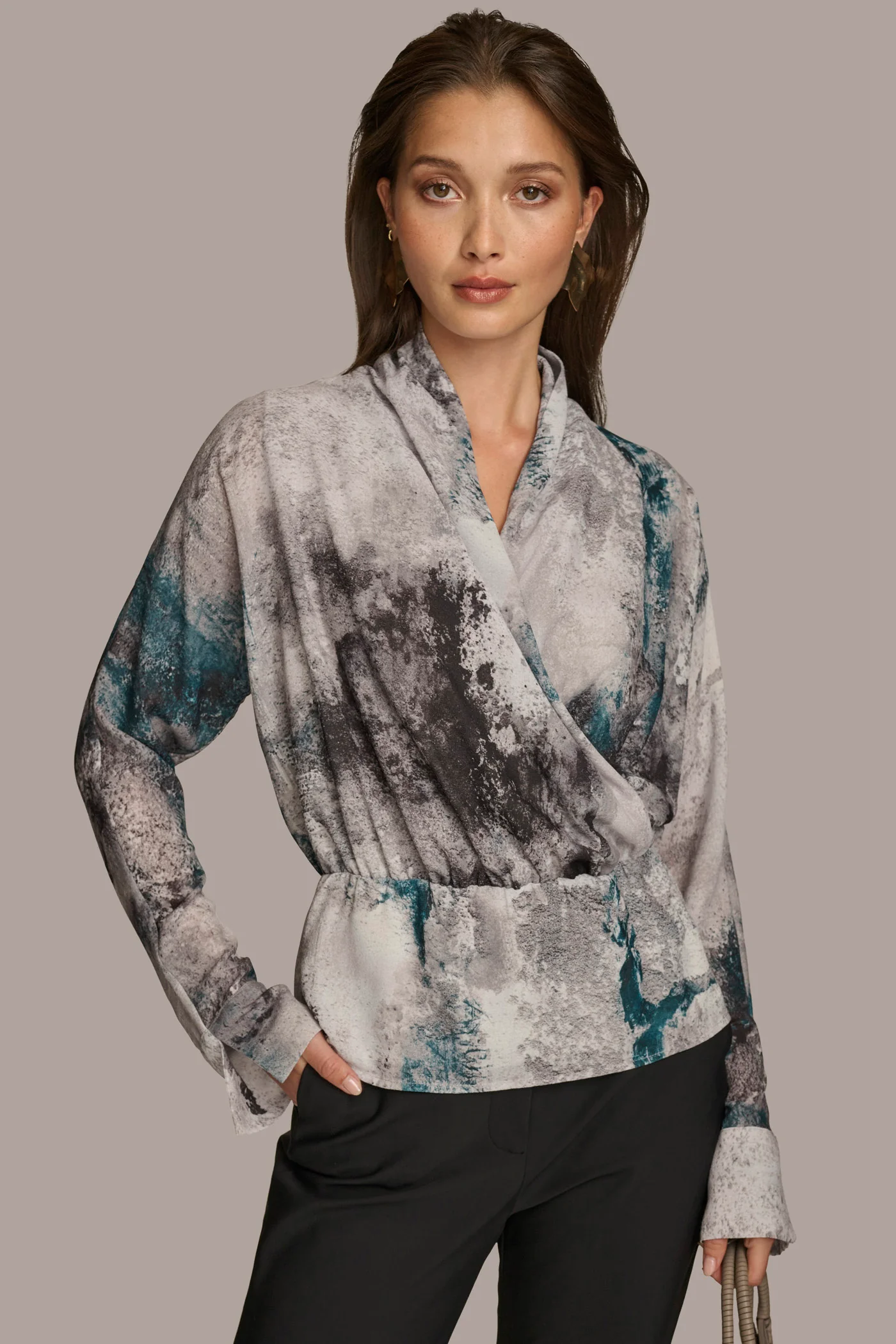 PRINTED FAUX WRAP BLOUSE - VXVOV