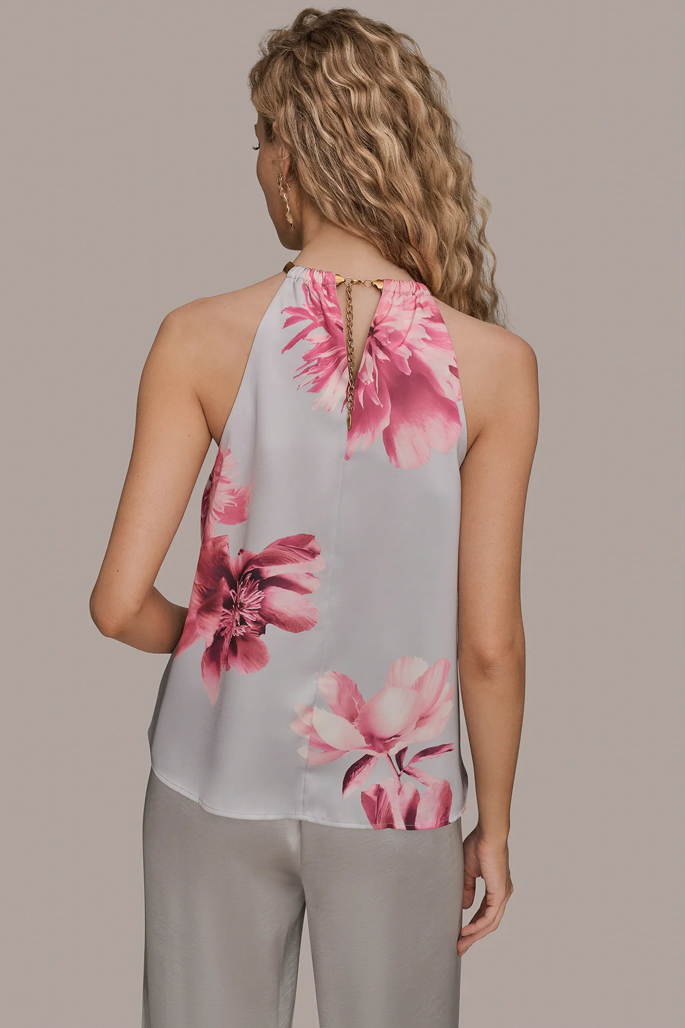 FLORAL TWIST-NECK HALTER BLOUSE - VXVOV