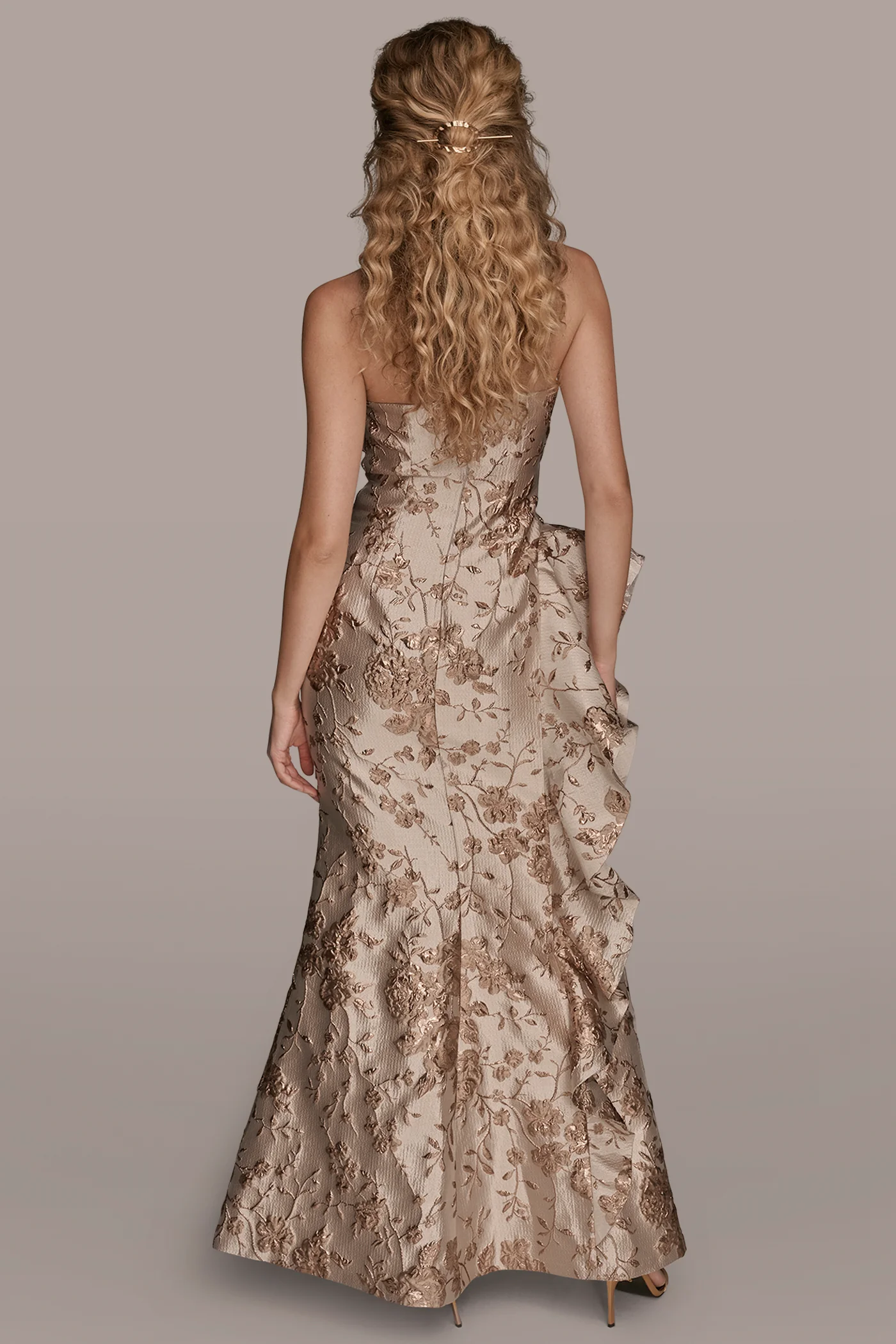 FLORAL-JACQUARD RUFFLE CASCADING GOWN - VXVOV