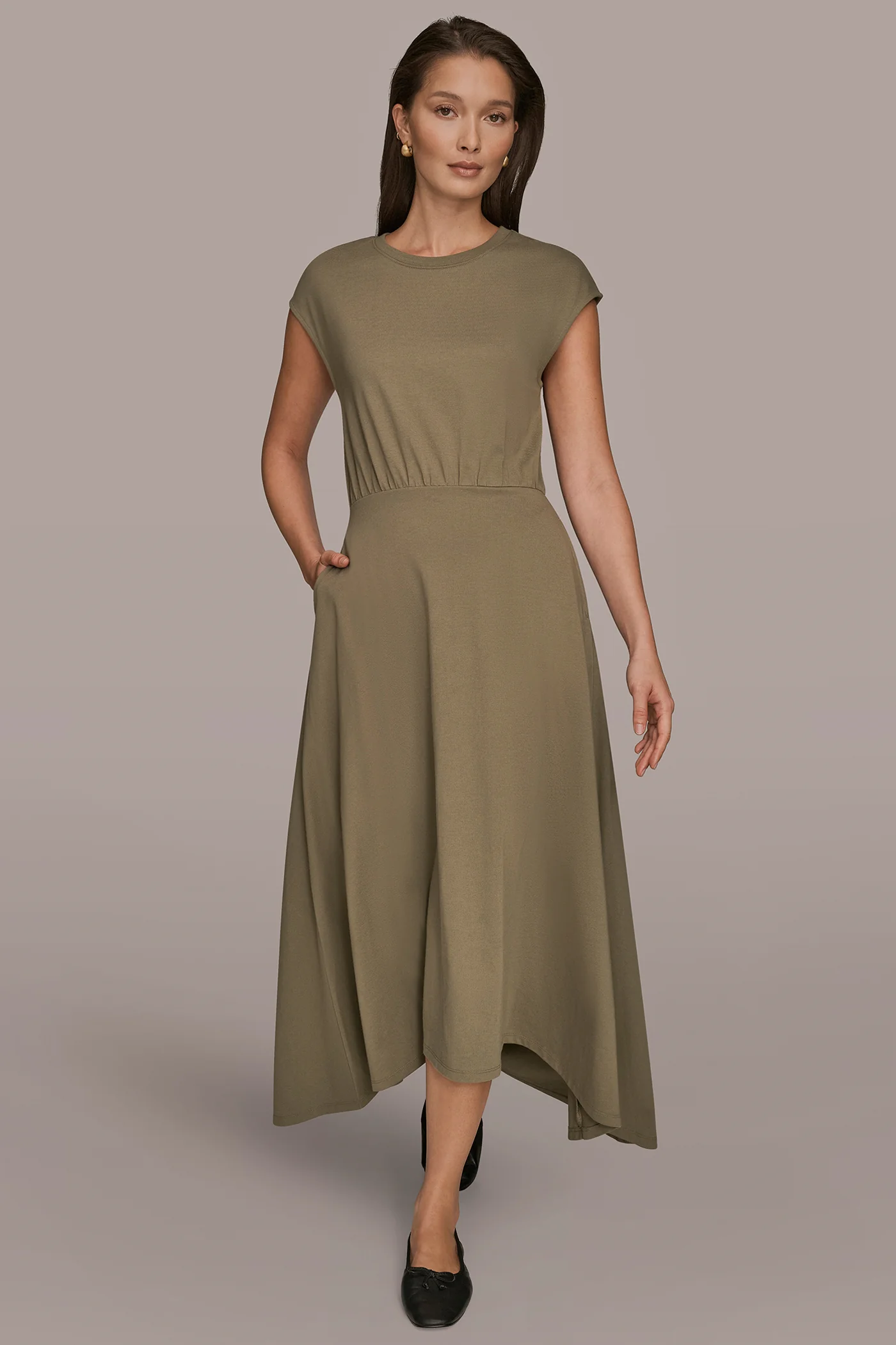 CAP SLEEVE MIDI A-LINE DRESS - VXVOV