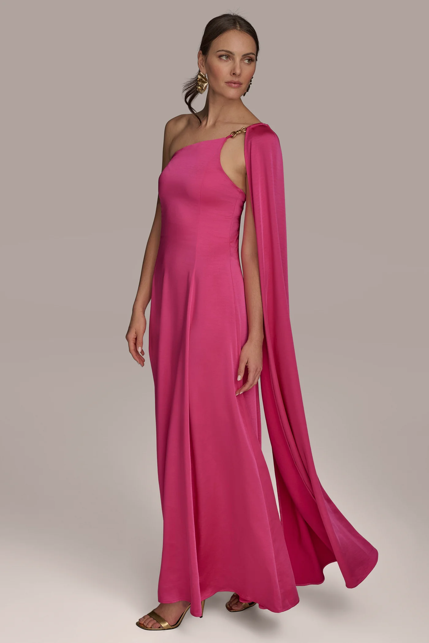 SATIN ONE-SHOULDER SCARF GOWN - VXVOV