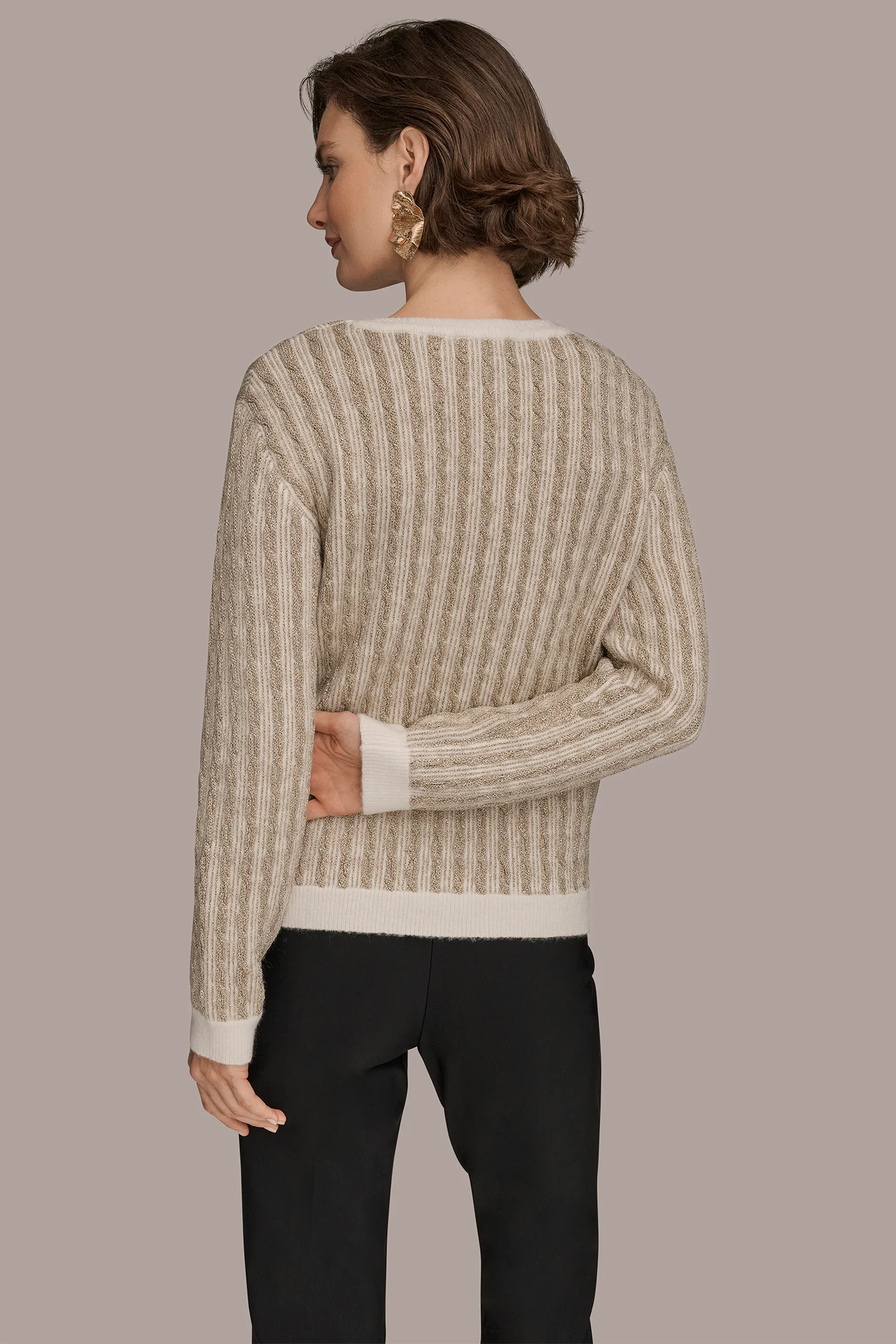 METALLIC TWO-TONE CABLE-KNIT SWEATER - VXVOV
