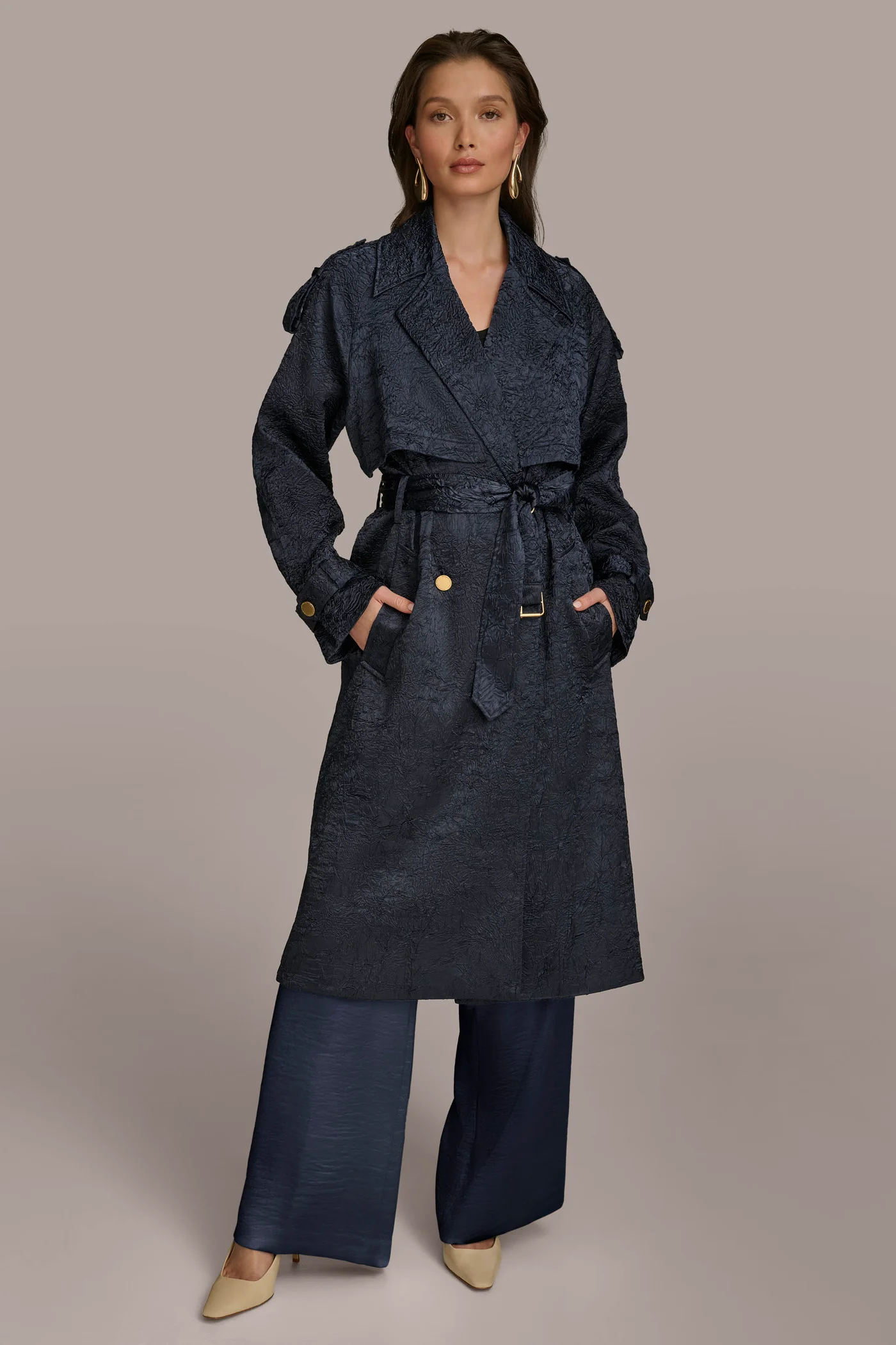 CRUSHED SATIN TRENCH COAT - VXVOV