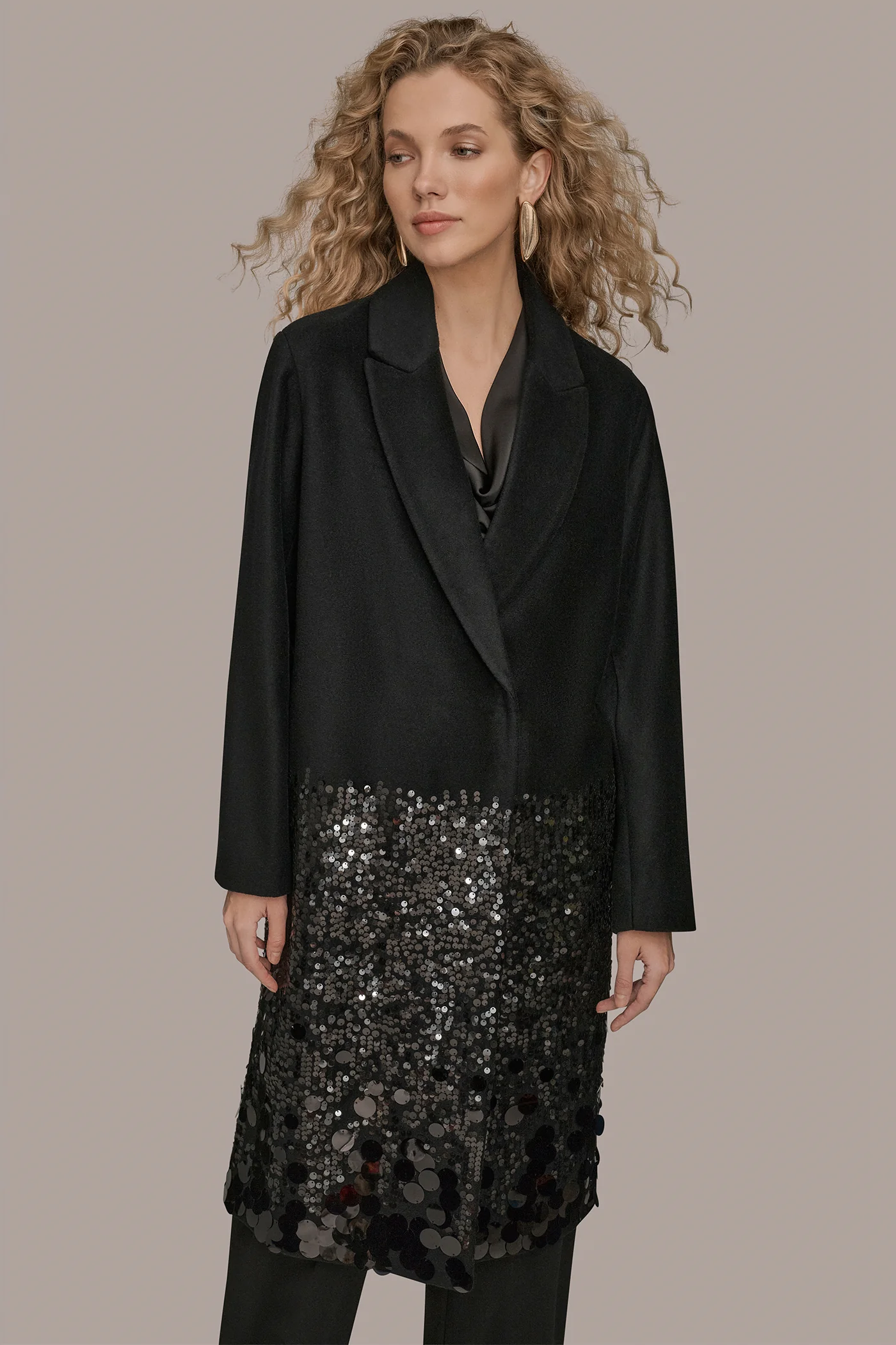 LONG SEQUIN WOOL-BLEND COAT - VXVOV