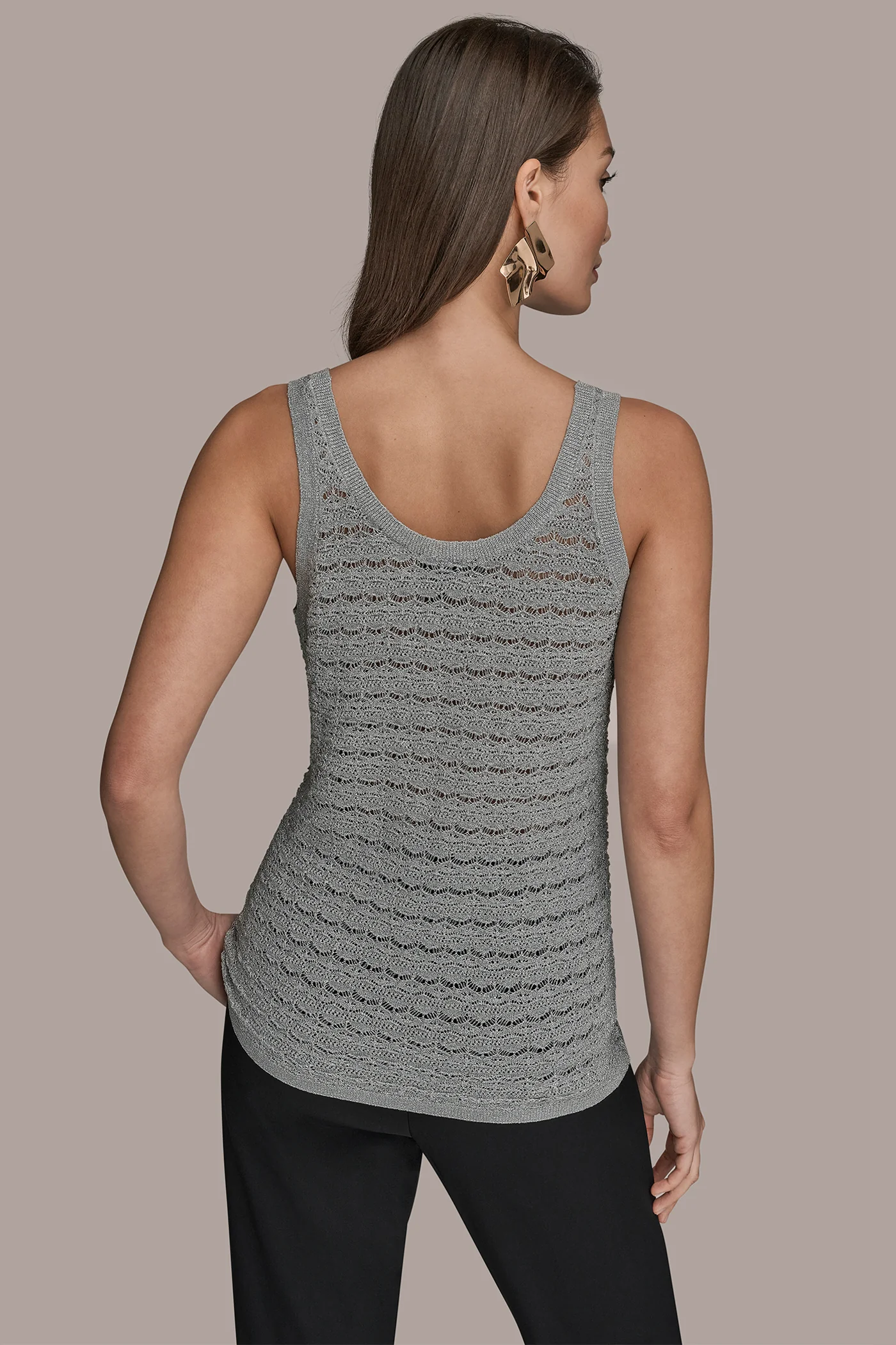 SLEEVELESS SCOOP-NECK POINTELLE SHELL SWEATER - VXVOV