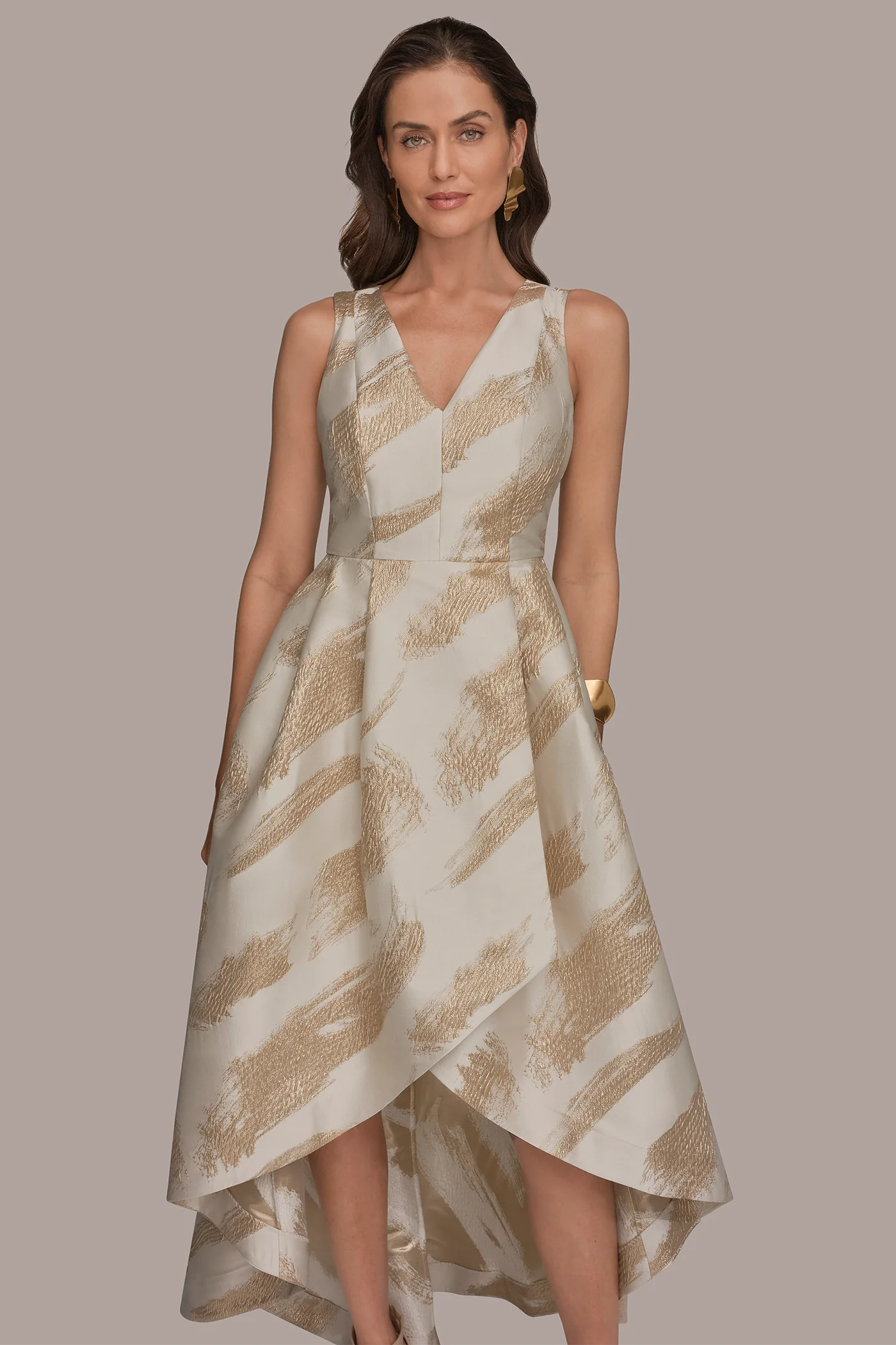 BRUSHSTROKE JACQUARD HIGH-LOW BALL GOWN - VXVOV