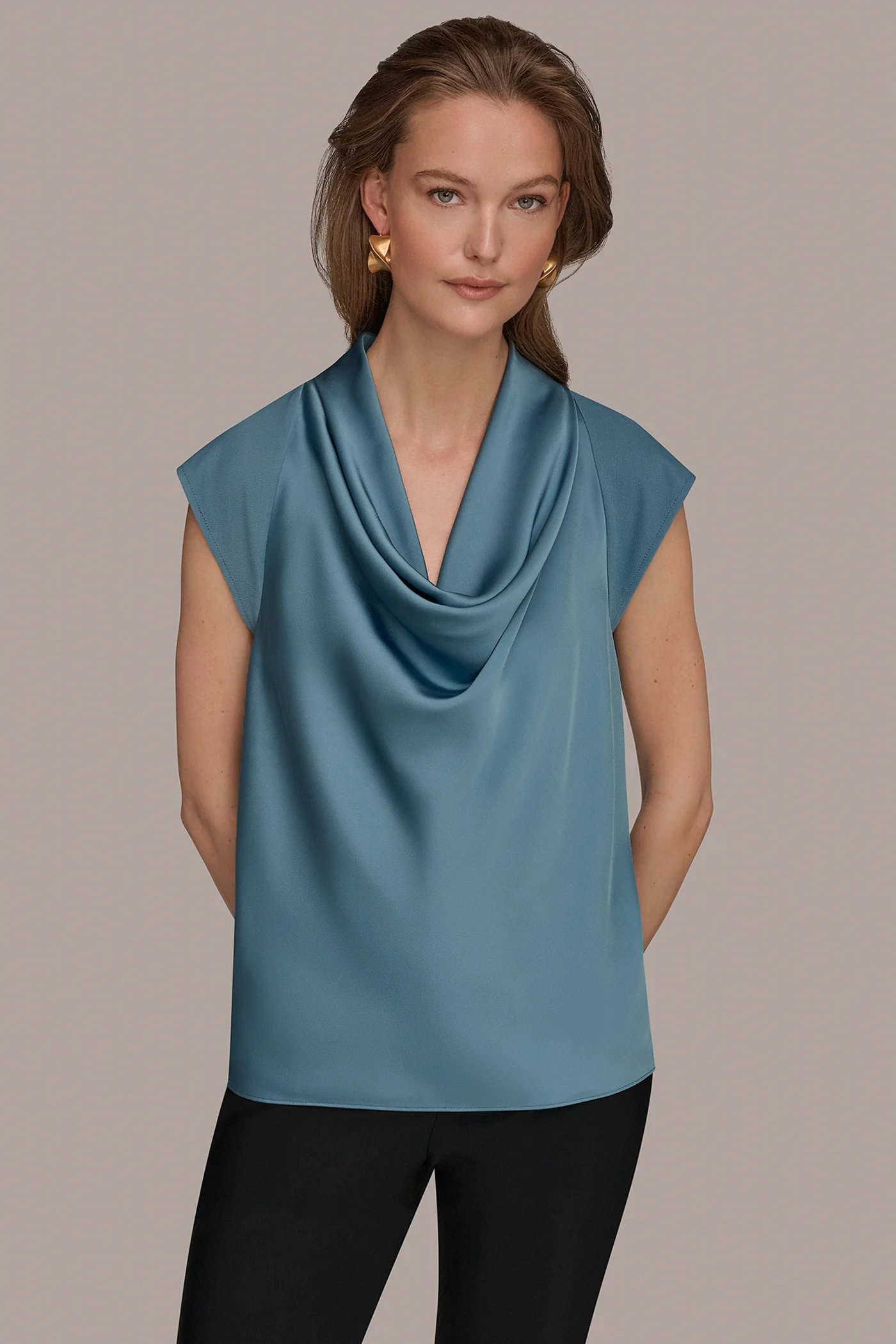 MIXED MEDIA COWL-NECK TOP - VXVOV