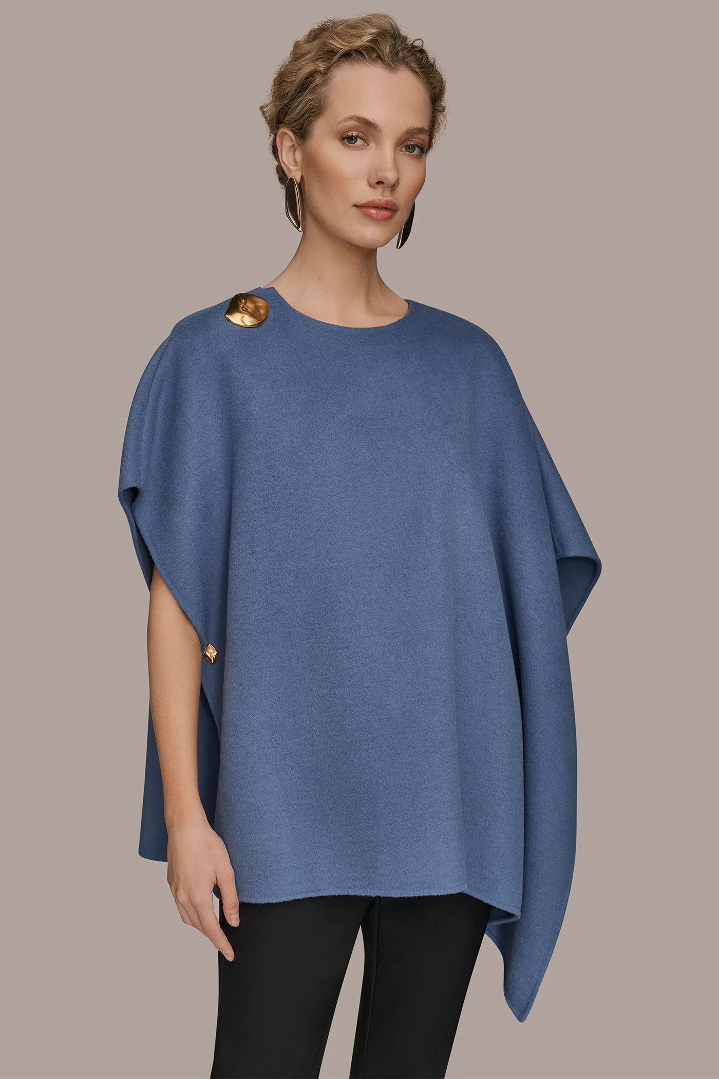 BUTTON-EMBELLISHED WOOL-BLEND CAPE - VXVOV
