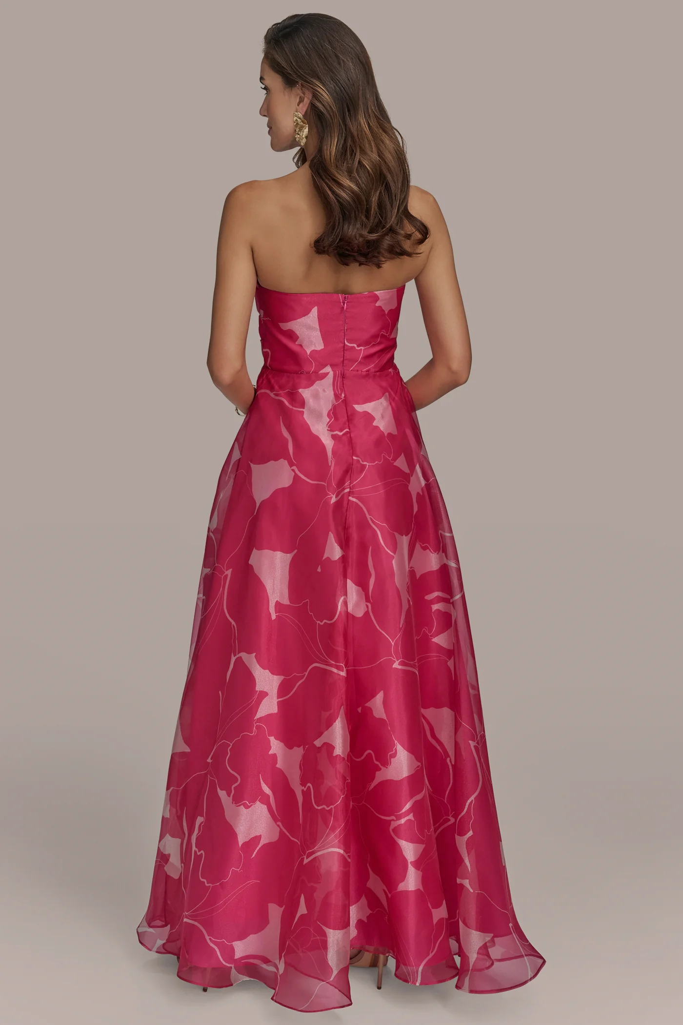 ORGANZA FLORAL STRAPLESS BALL GOWN - VXVOV